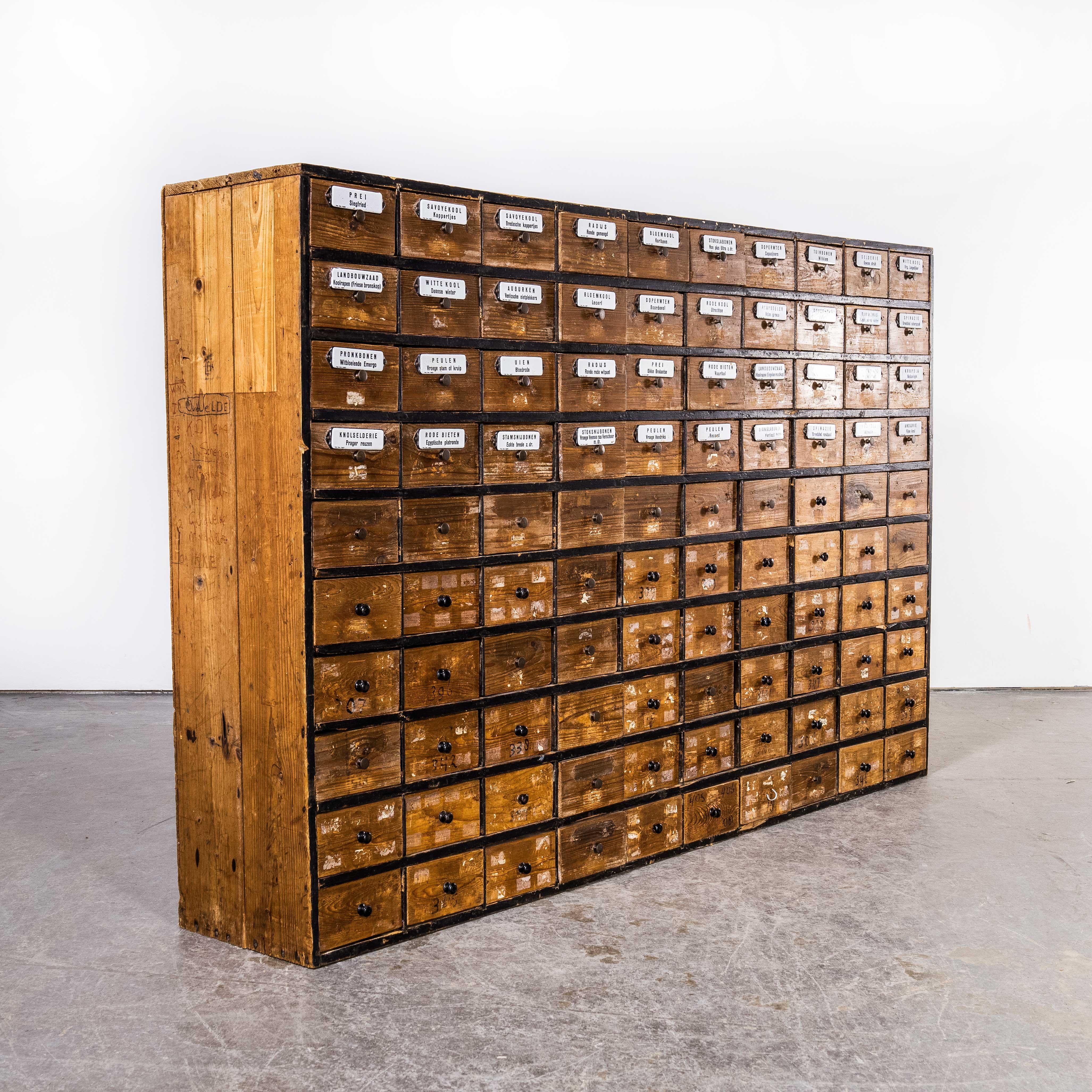 Pine 1950's Very Large Dutch Seed Bank Of Drawers, One Hundred Drawers '1673' For Sale