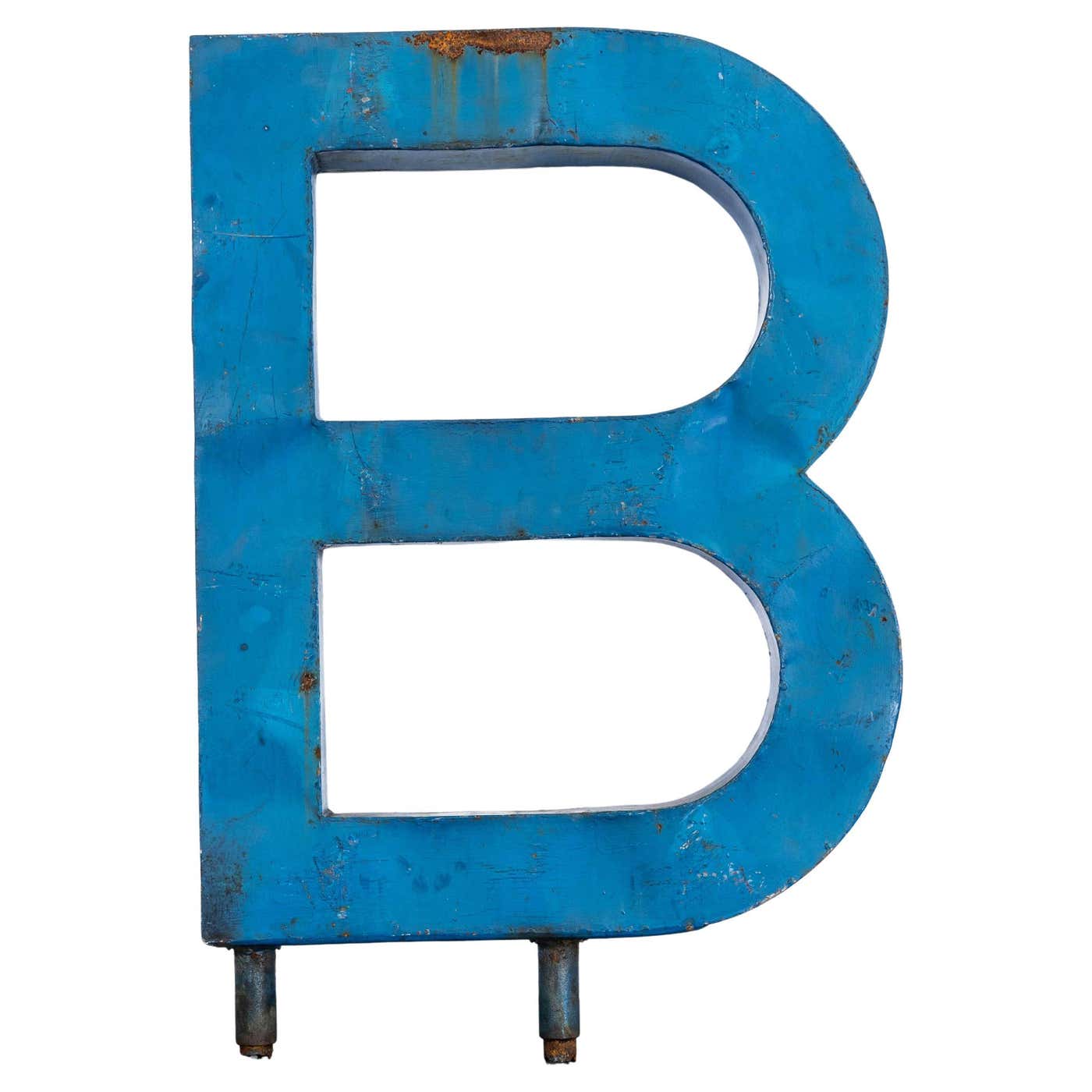 Broadsign Letters 1950's Very Large Heavy Industrial Sign Letter - Blue B For Sale at 1stDibs