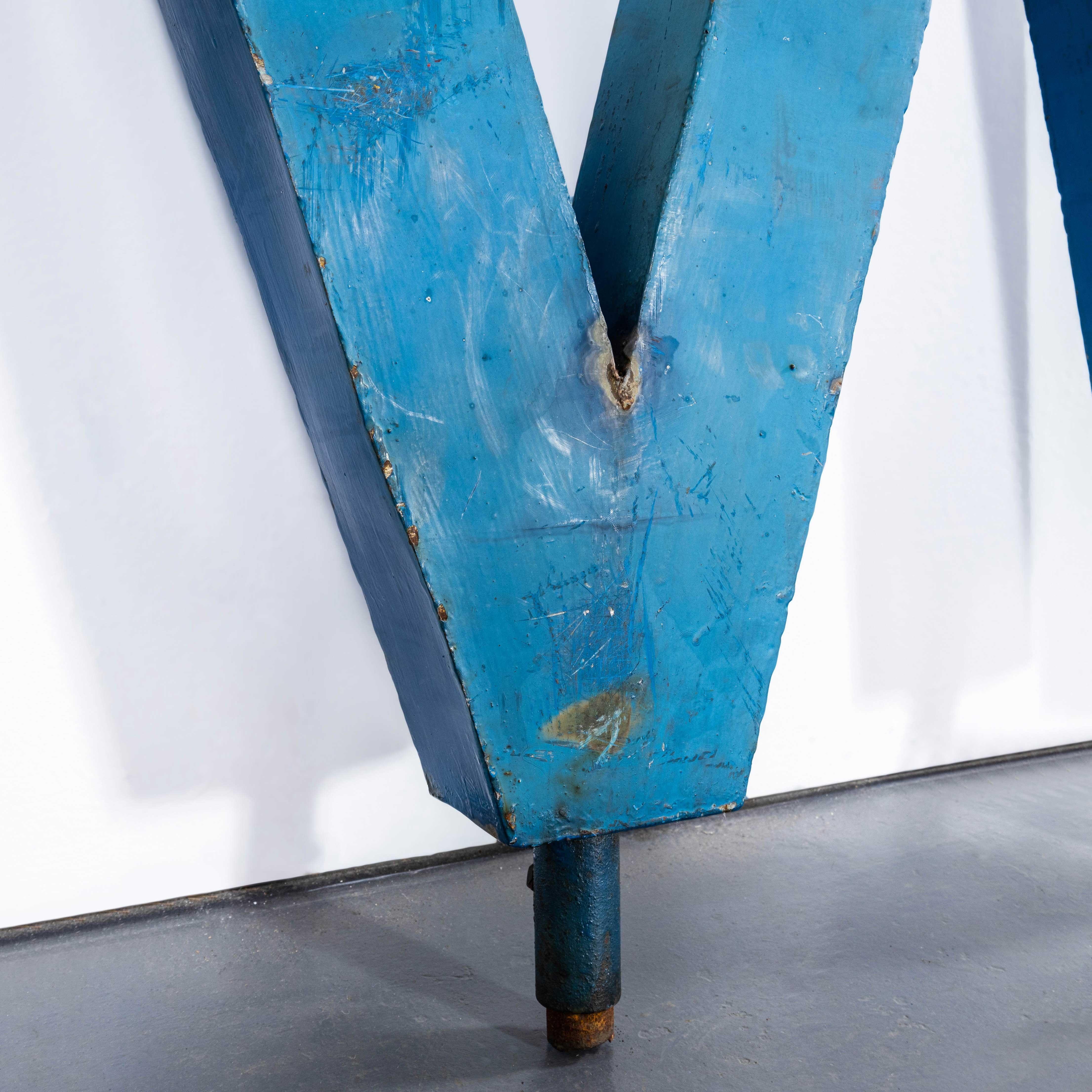 1950's Very Large Heavy Industrial Sign Letter - Blue M In Good Condition For Sale In Hook, Hampshire