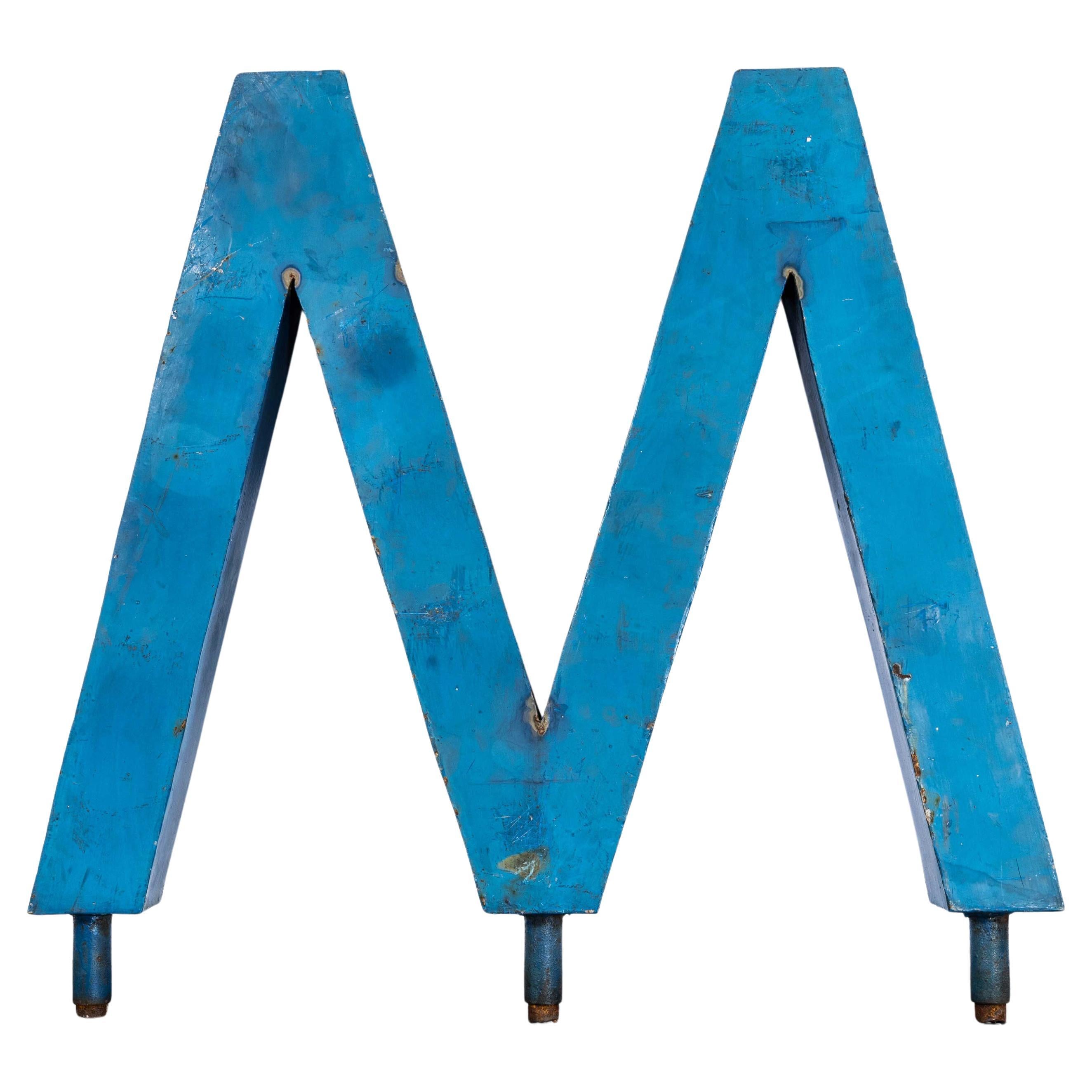 1950's Very Large Heavy Industrial Sign Letter - Blue M