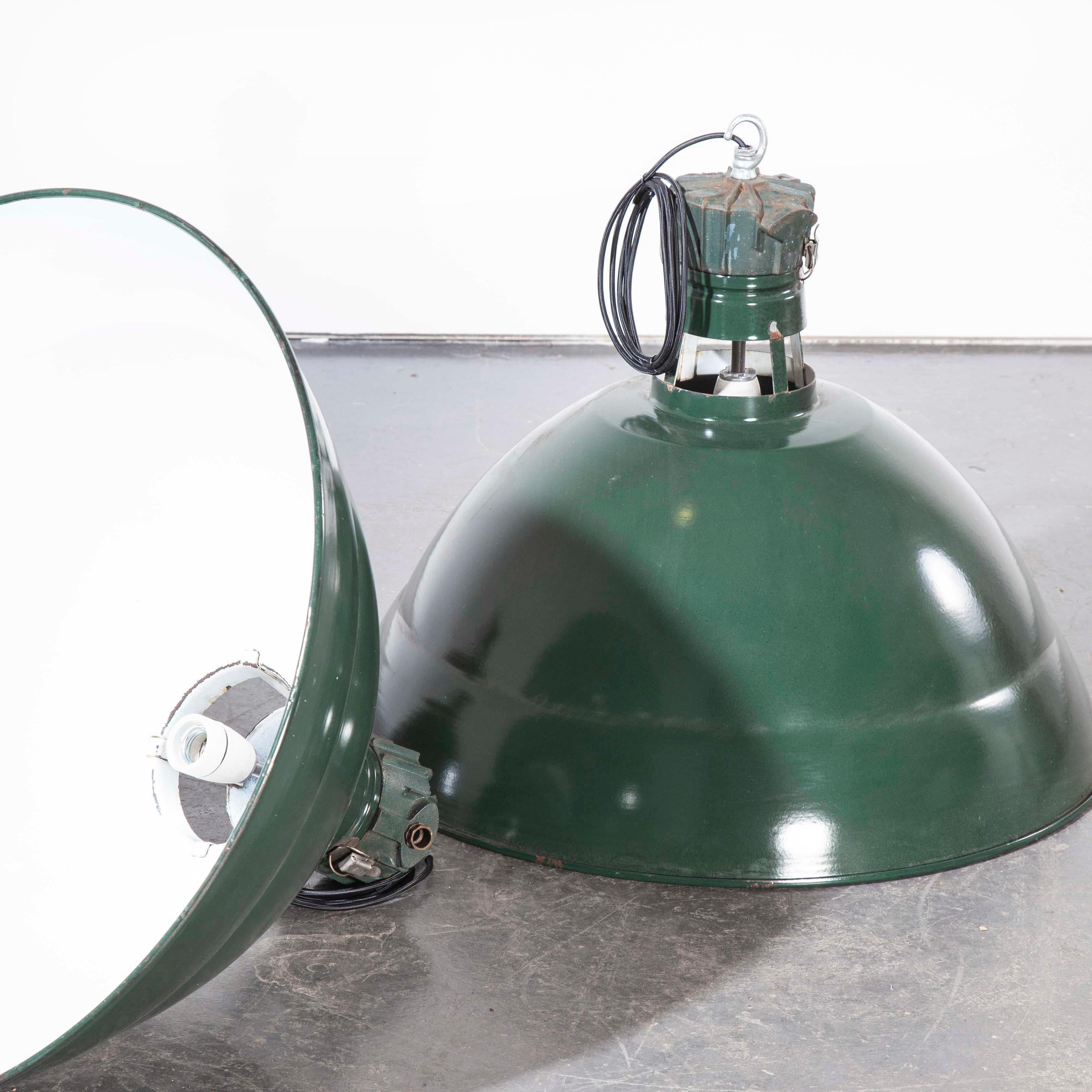 1950s Industrial Green French Enamel Ceiling Pendant Lamps/Light - Various Qty In Good Condition For Sale In Hook, Hampshire
