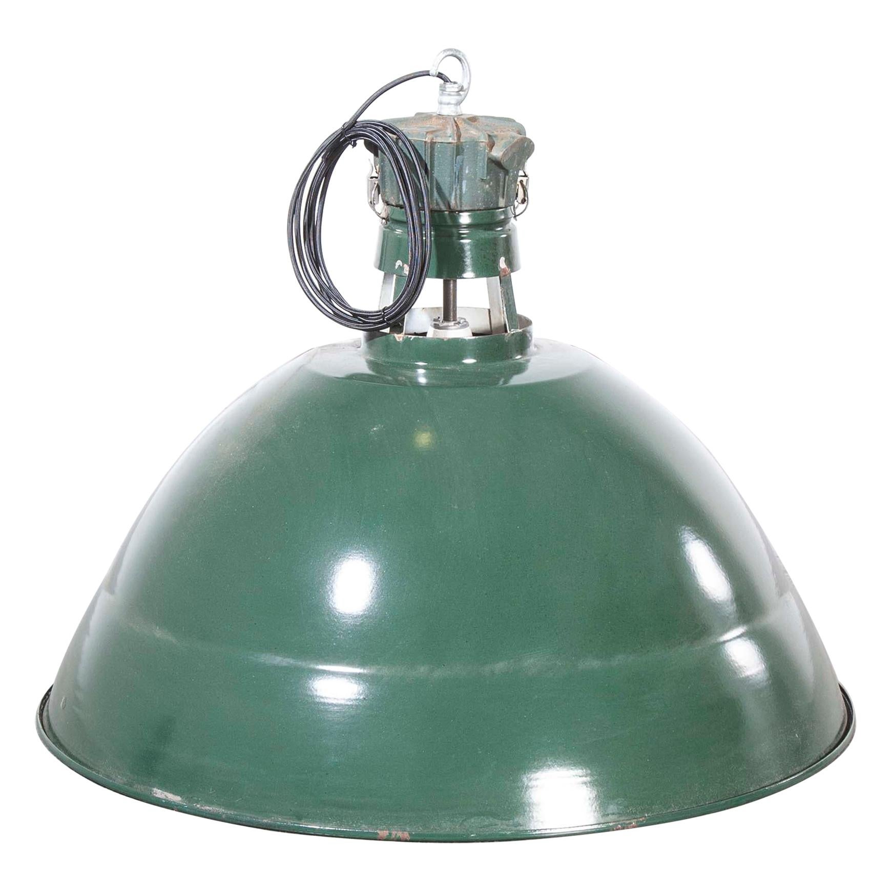 1950s Industrial Green French Enamel Ceiling Pendant Lamps/Light - Various Qty