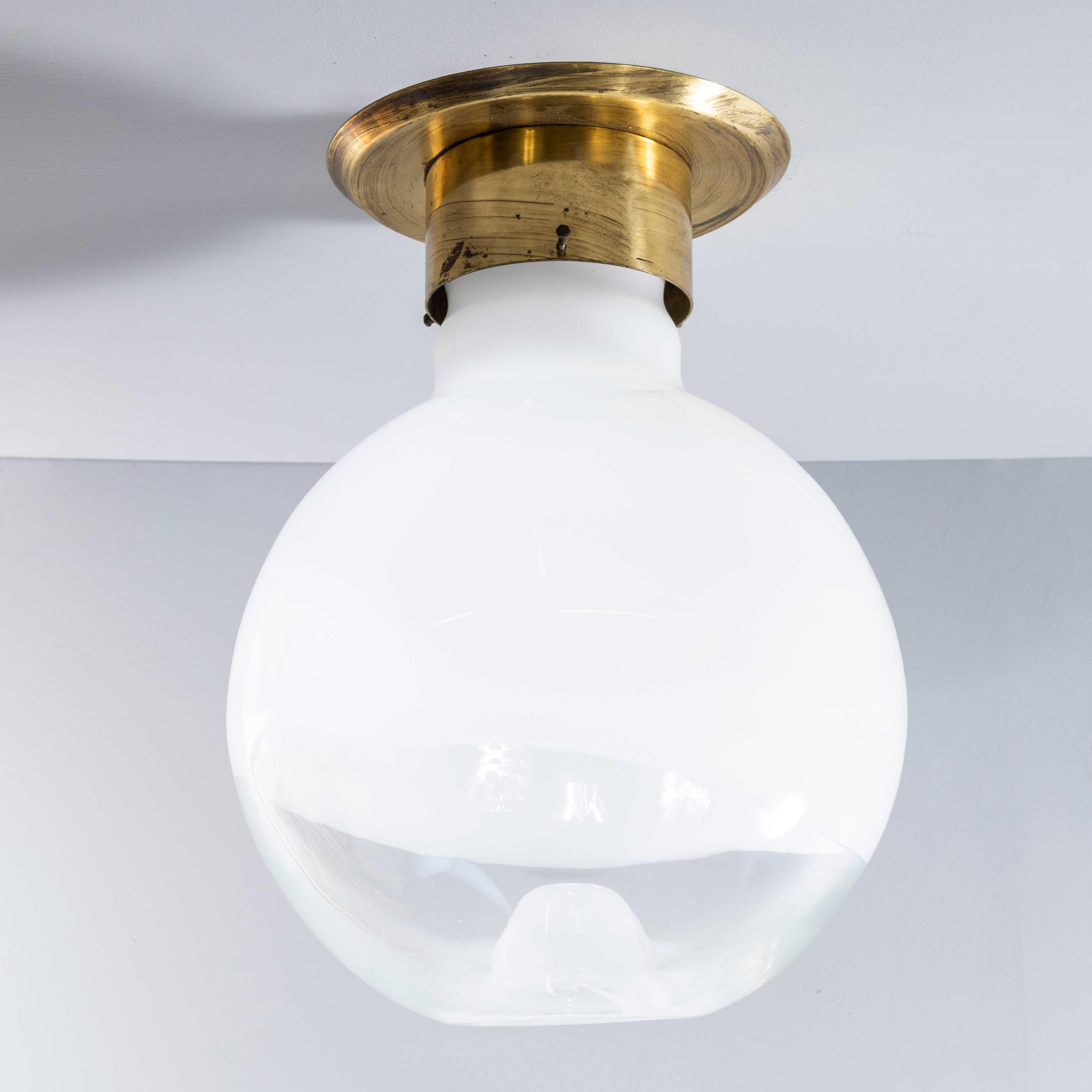 1950's Very Large White Mottled Goto Glass Orb Ceiling Lamp For Sale 4
