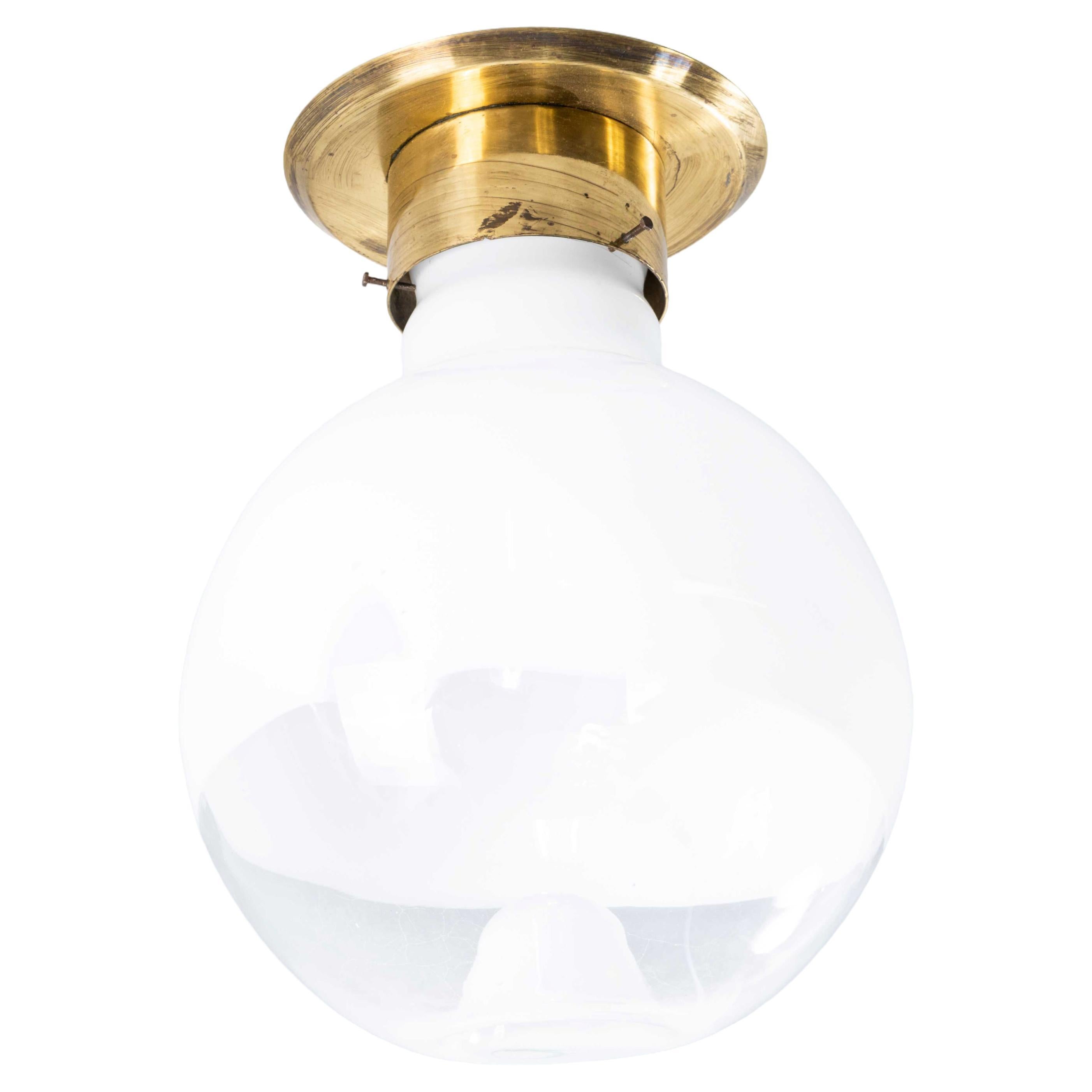 1950's Very Large White Mottled Goto Glass Orb Ceiling Lamp For Sale
