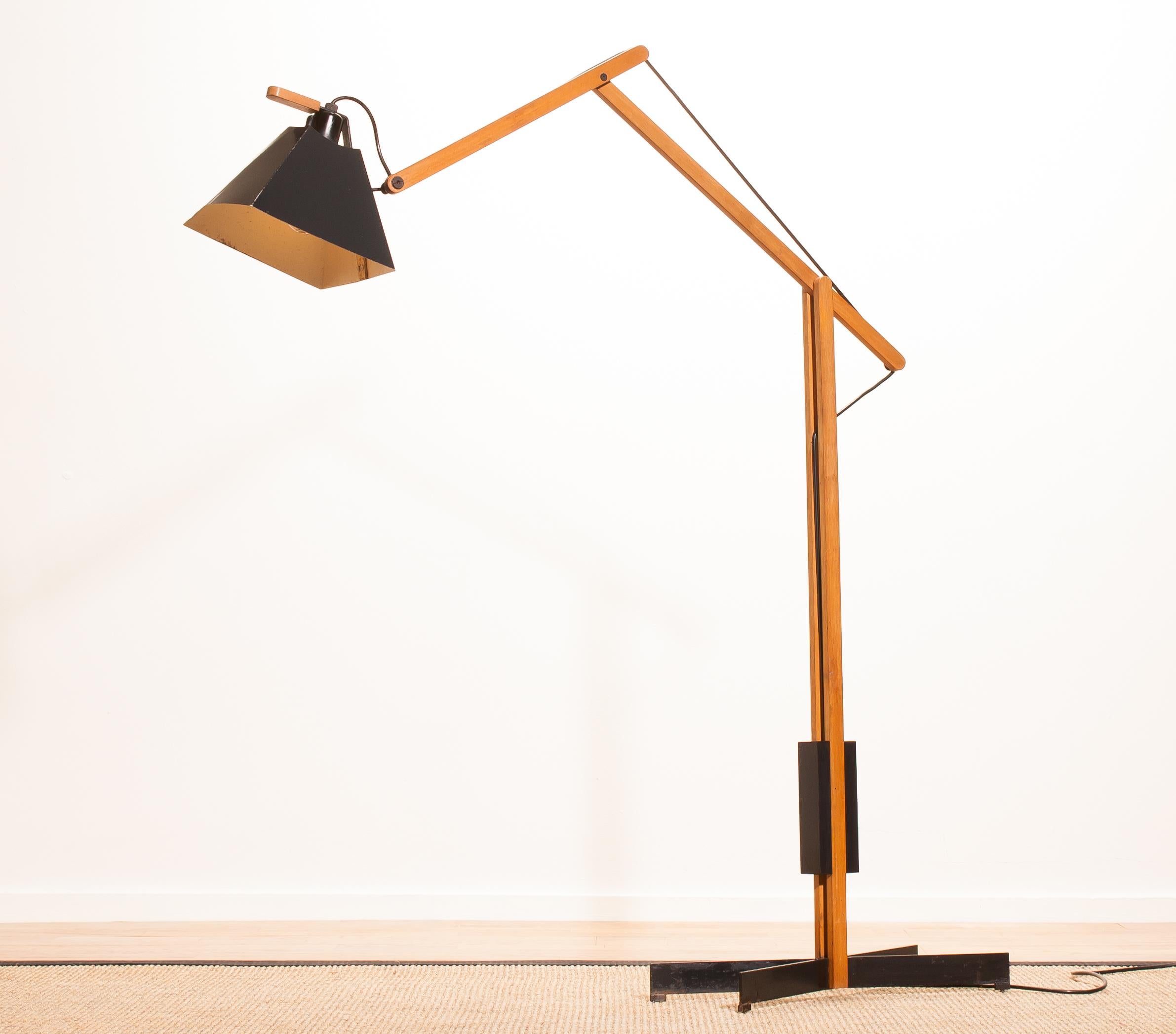 Swedish 1950s, Very Rare Teak and Metal Floor Lamp by Luxus