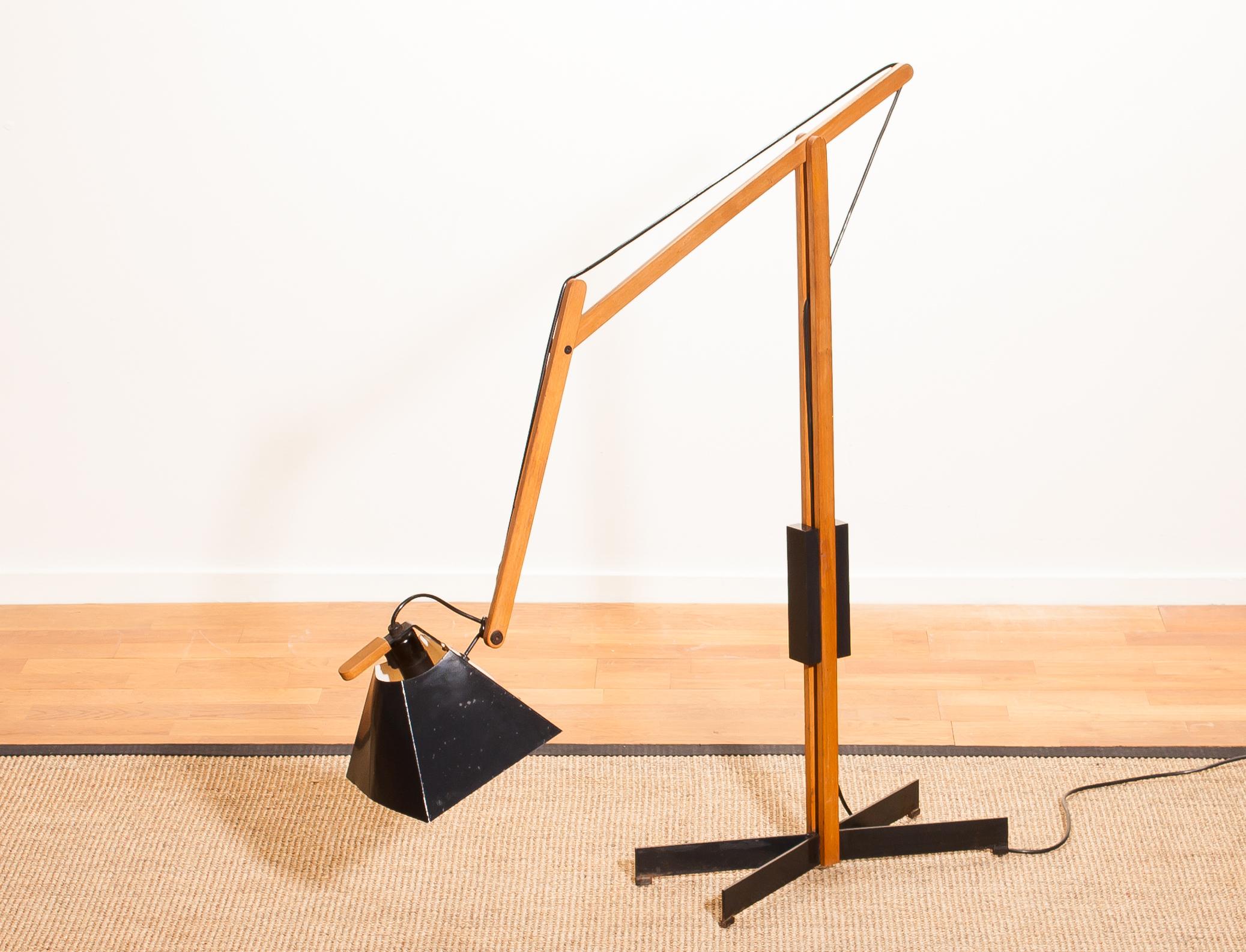 Mid-20th Century 1950s Very Rare Teak and Metal Floor Lamp by Luxus