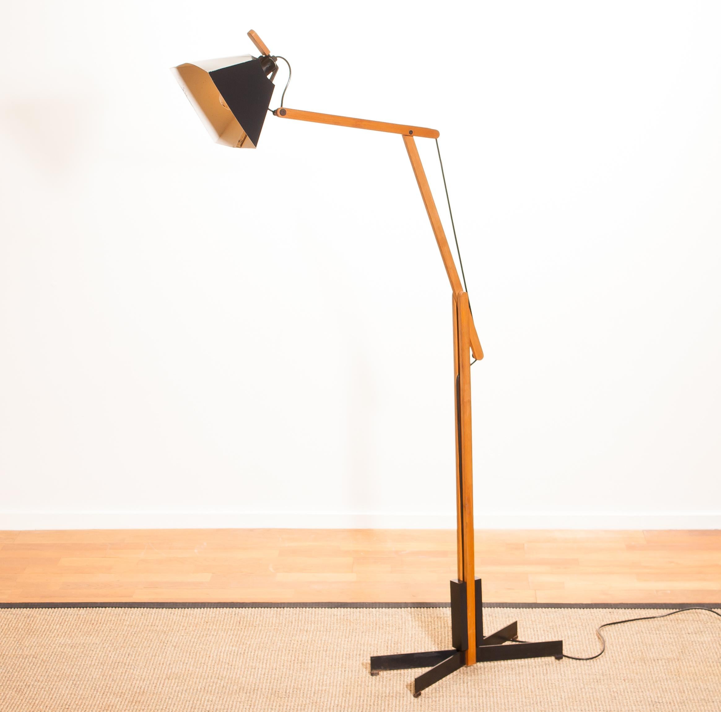 1950s, Very Rare Teak and Metal Floor Lamp by Luxus 1