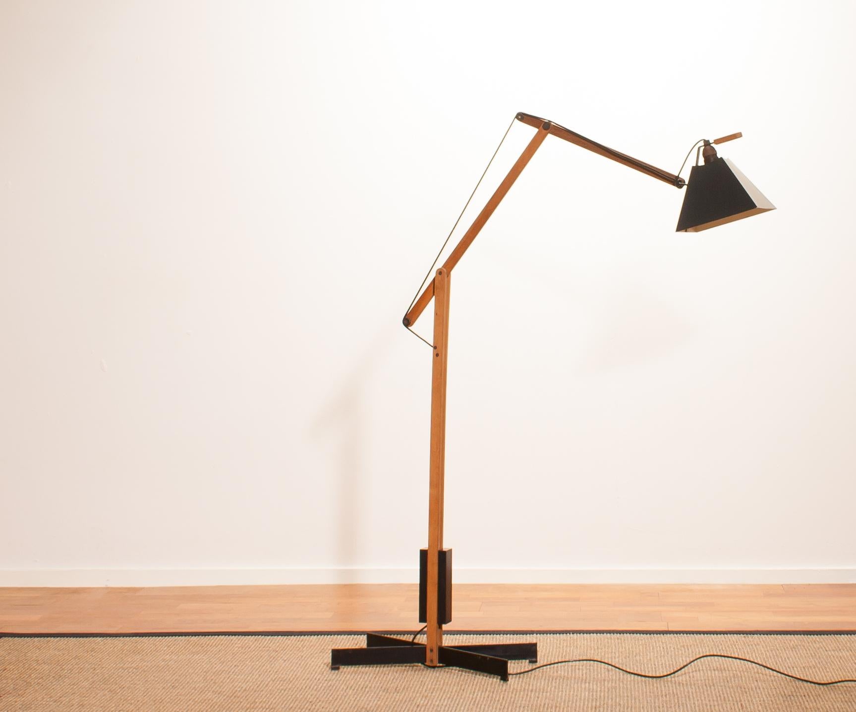 1950s, Very Rare Teak and Metal Floor Lamp by Luxus 2