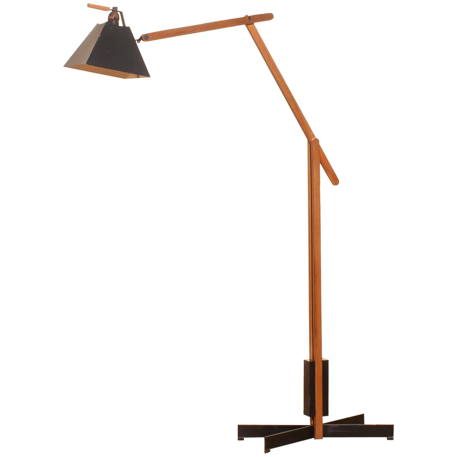 1950s, Very Rare Teak and Metal Floor Lamp by Luxus