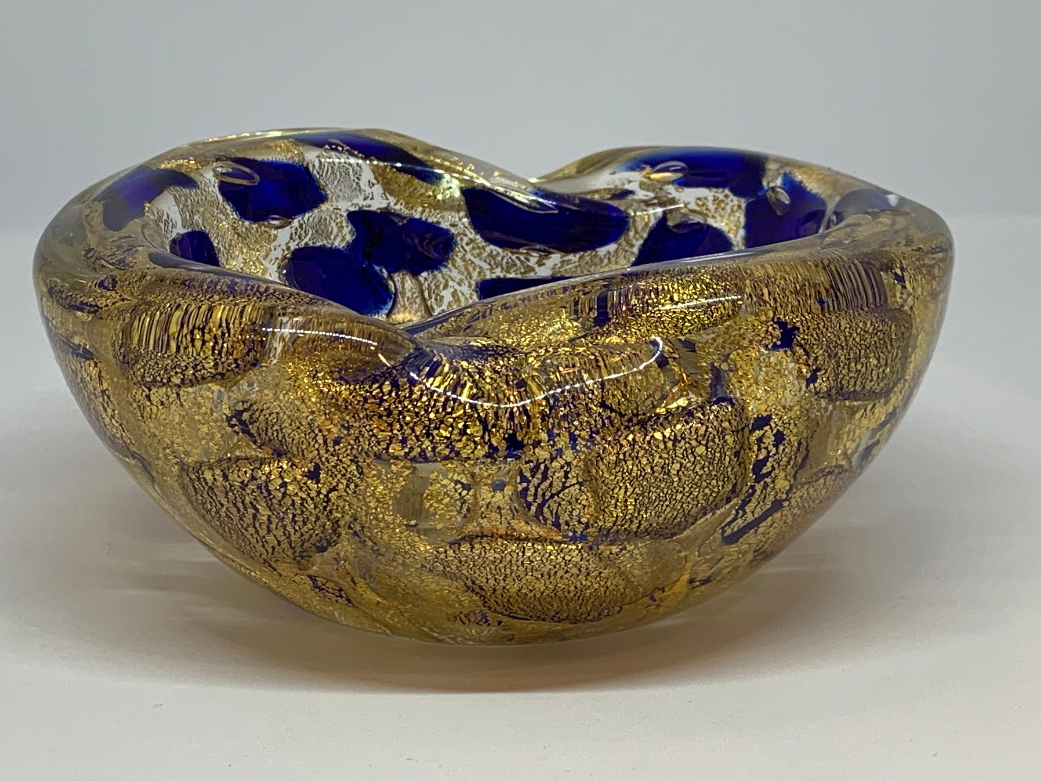 1950s Vibrant Cobalt Blue and Gold Murano Ashtray Bowl by Barovier and Toso 6