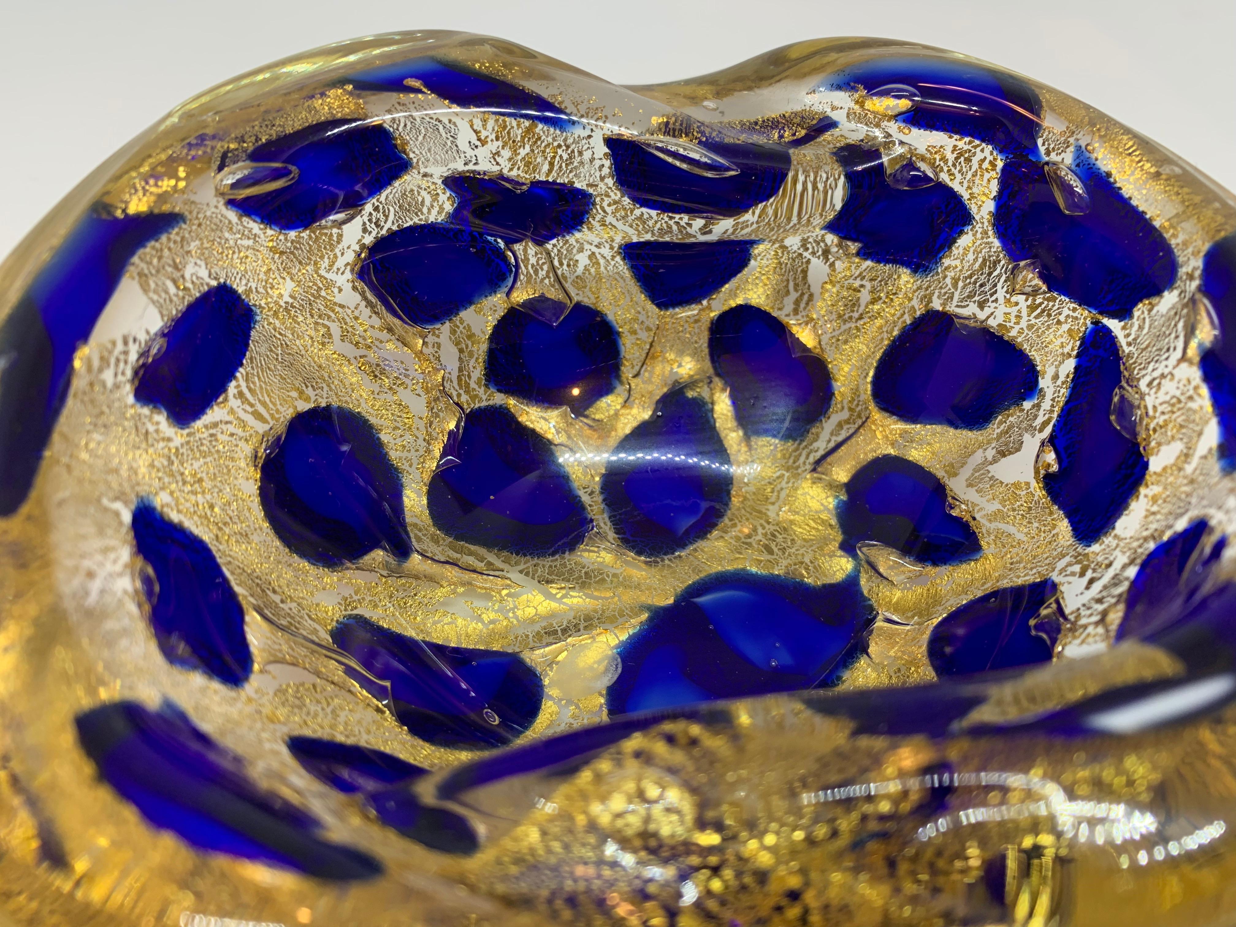 1950s Vibrant Cobalt Blue and Gold Murano Ashtray Bowl by Barovier and Toso 1