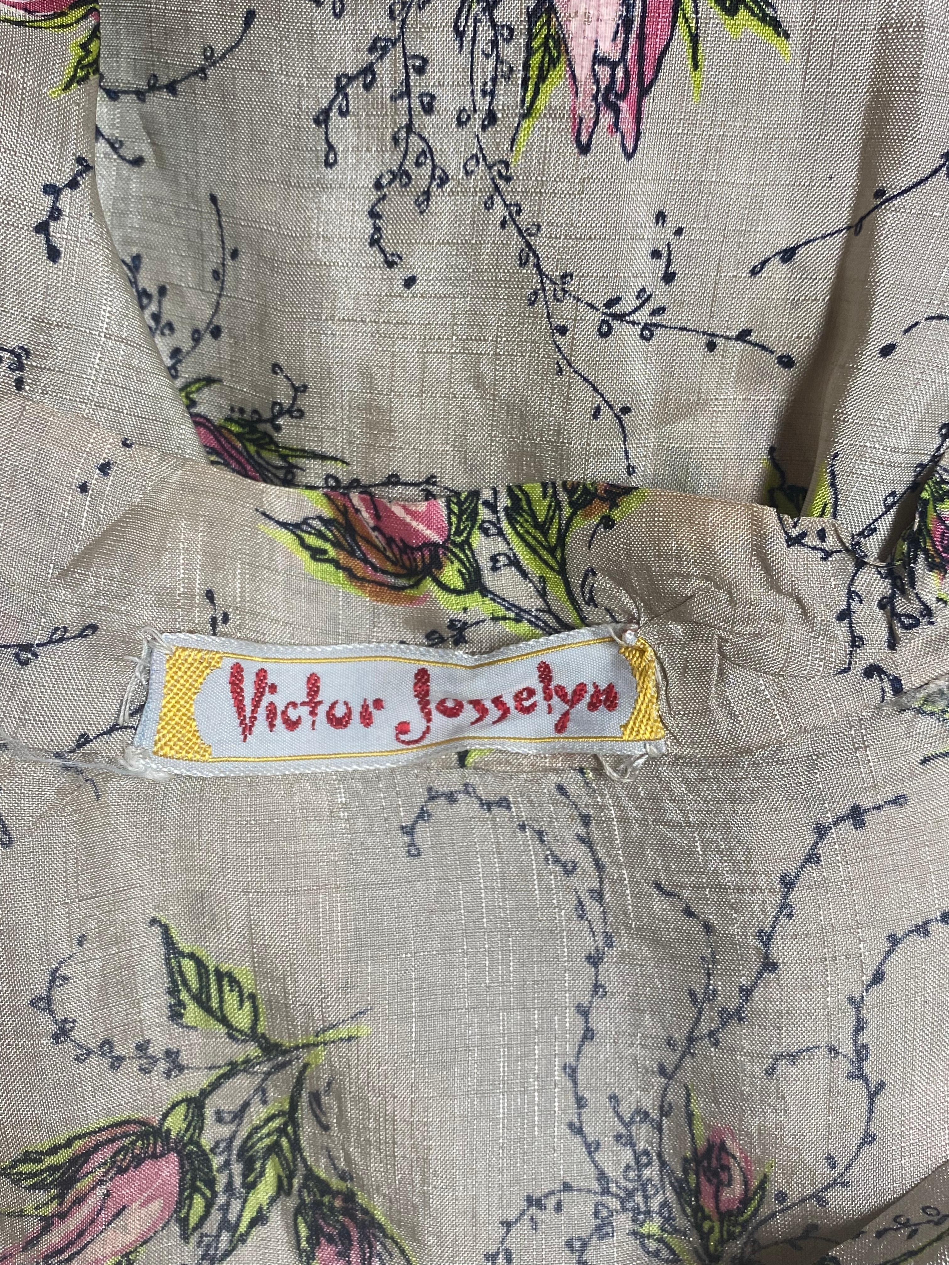 1950s Victor Josselyn Silk Floral Rose Spray Print Dress For Sale 1