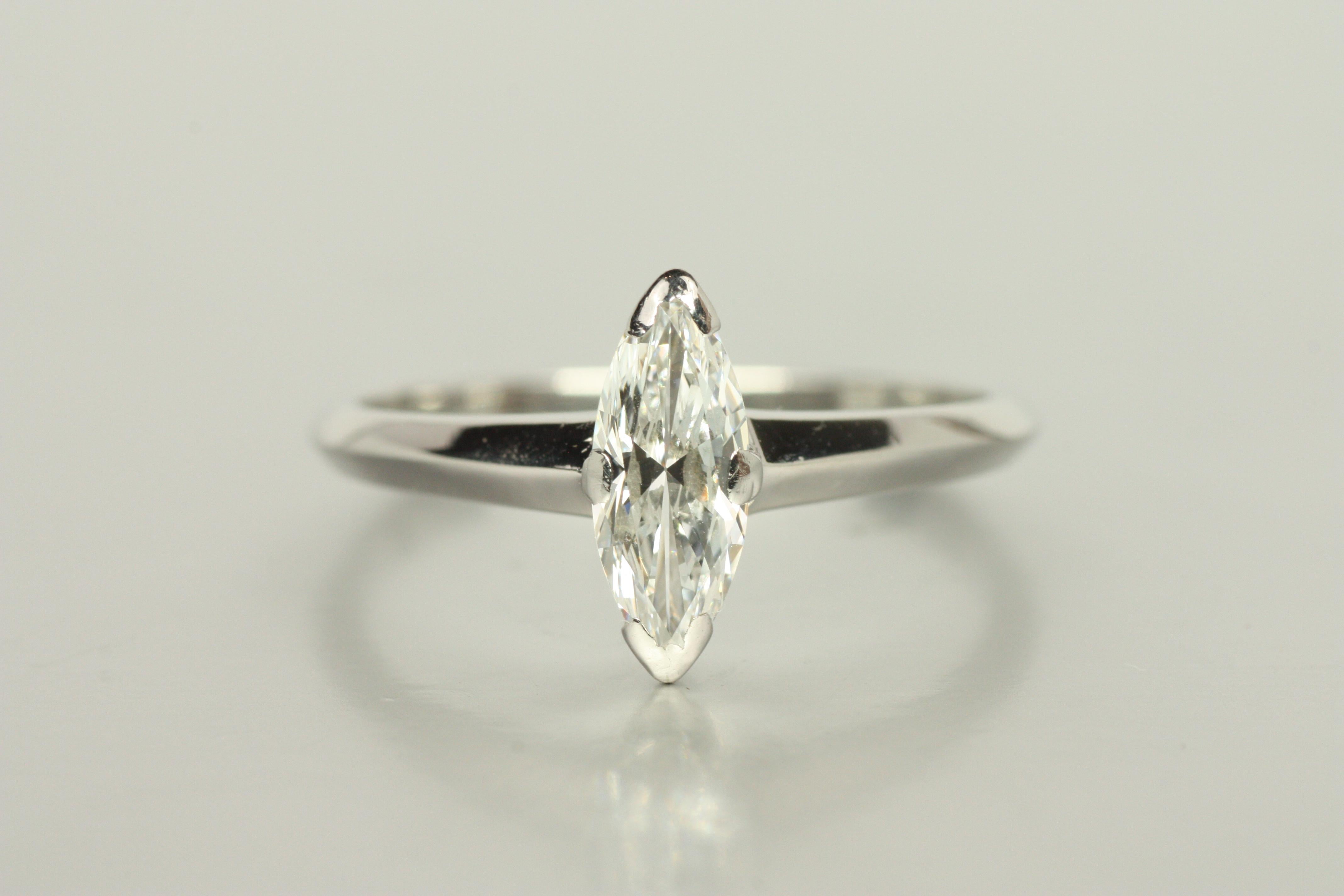 Anello di fidanzamento solitario con diamante Marquise da 0,54 ct del 1950 in platino In condizioni buone in vendita a Santa Monica, CA