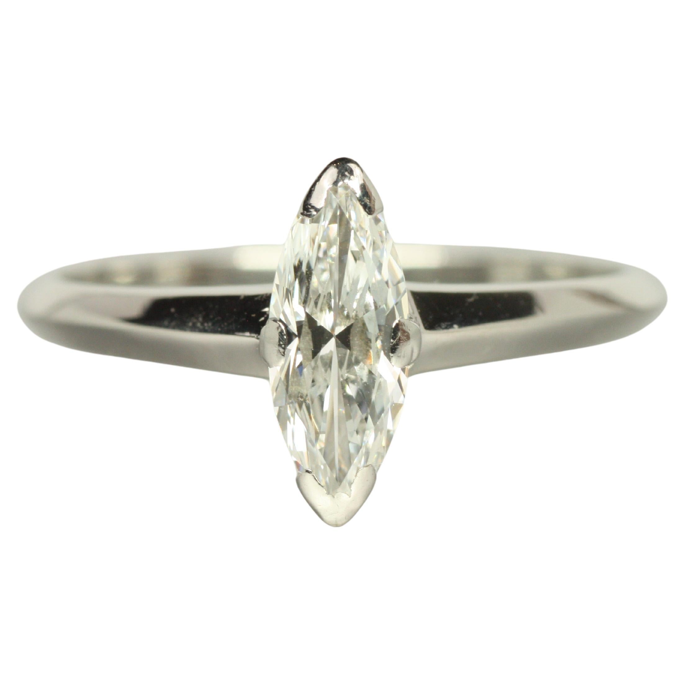 1950er Vintage By 0,54ct Marquise Diamant Solitär Verlobungsring in Platin