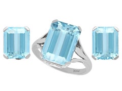 1950s Vintage 14.06 Carat Aquamarine and Palladium Jewelry Set