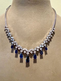 1950s Vintage 18 K white Gold Sapphire Diamond Necklace