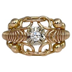 1950s Vintage 18 Karat Yellow Gold 0.09 Carat Diamond Openwork Cocktail Ring