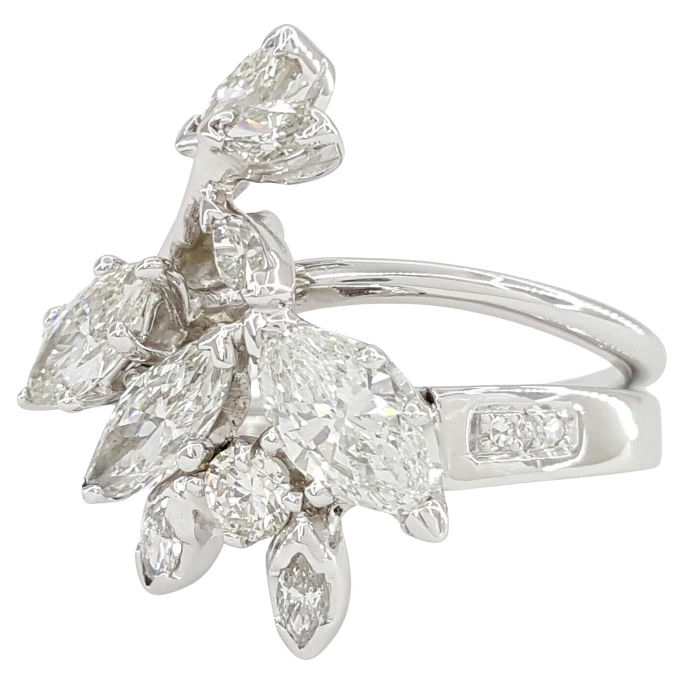 Marquise Cut 1950's Vintage 1.80 Carat Marquise & Round Brilliant Cut Diamond Ring  For Sale