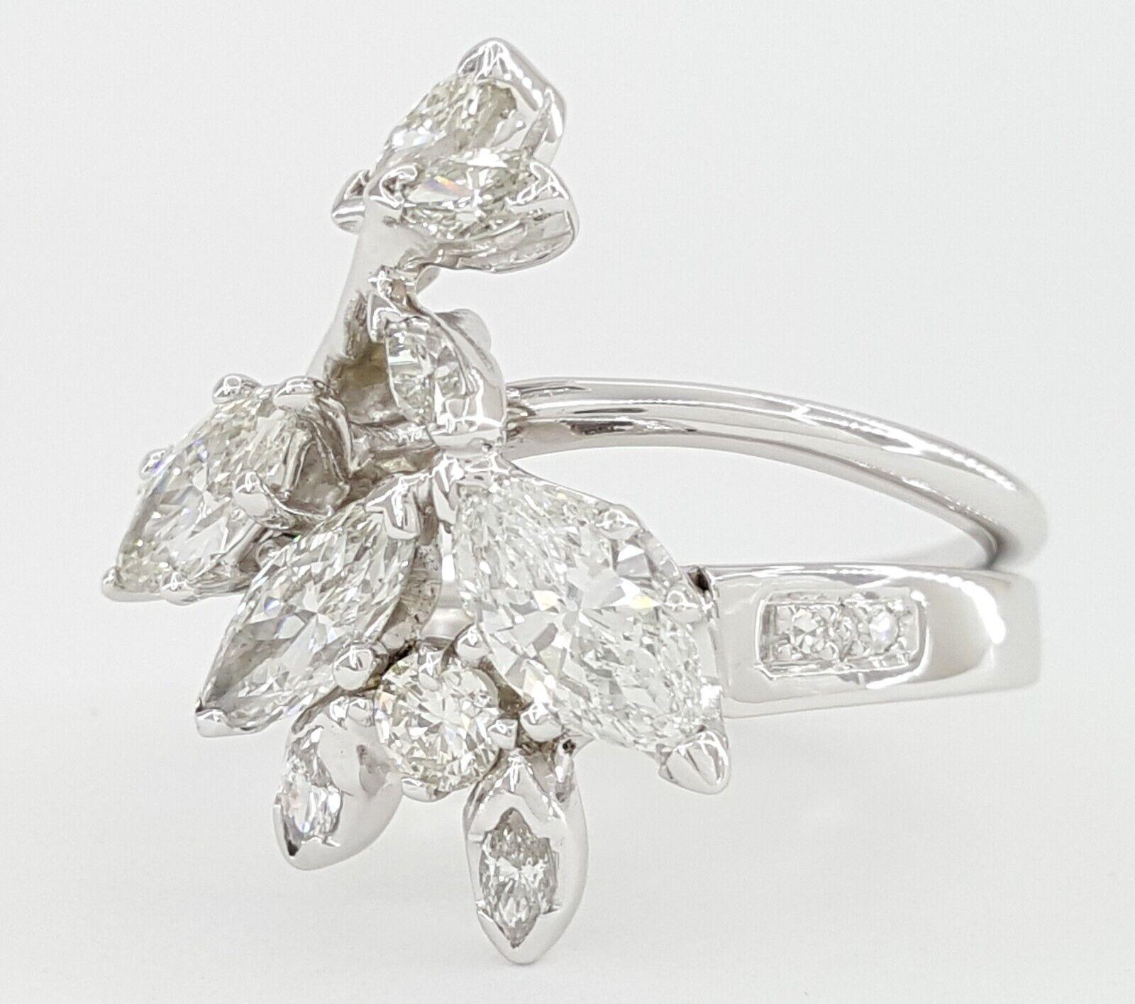 Women's 1950's Vintage 1.80 Carat Marquise & Round Brilliant Cut Diamond Ring  For Sale