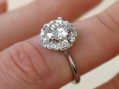 1950s Vintage 1.83 Carat Diamond and White Gold Cluster Engagement Ring