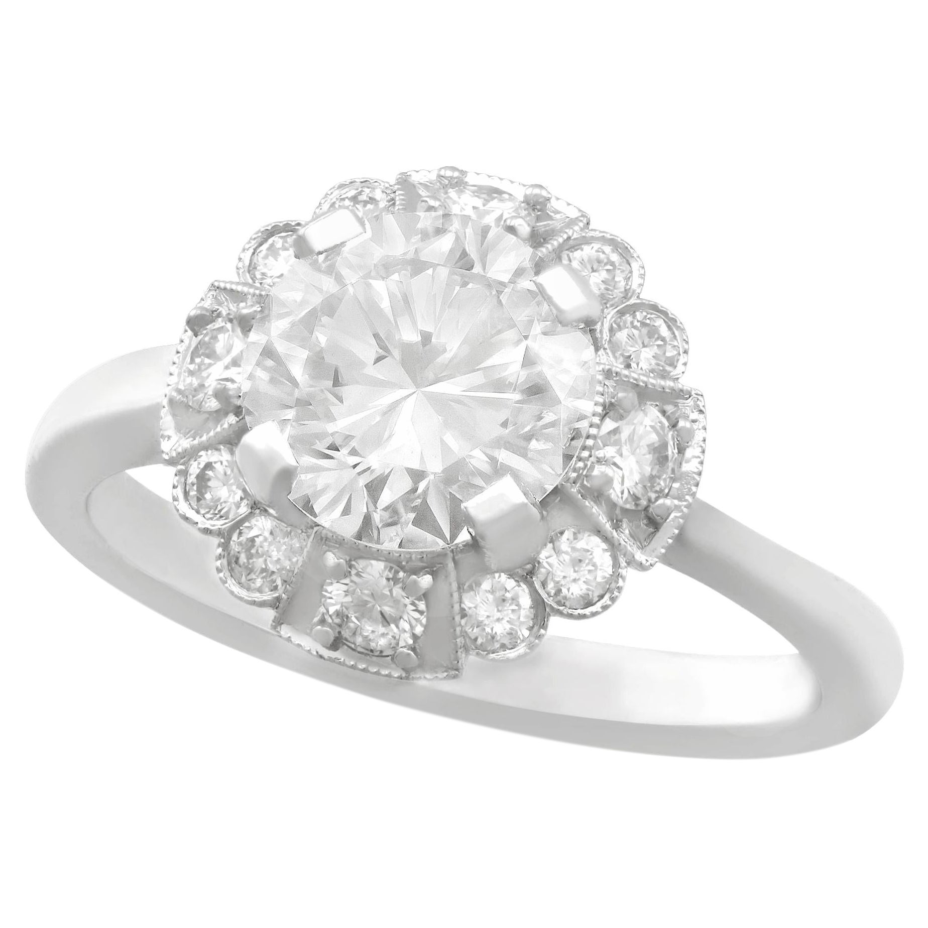 1950s Vintage 1.83 Carat Diamond and White Gold Cluster Engagement Ring