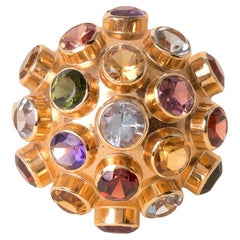 Anello da cocktail con cupola a più pietre preziose in oro 18 carati vintage degli anni '50 - Misura 7