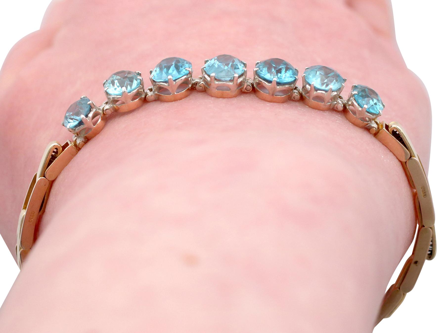 1950s Vintage 19.56ct Oval Cut Blue Zircon Yellow Gold Bracelet For Sale 5