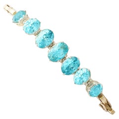 1950s Vintage 19.56ct Oval Cut Blue Zircon Yellow Gold Bracelet