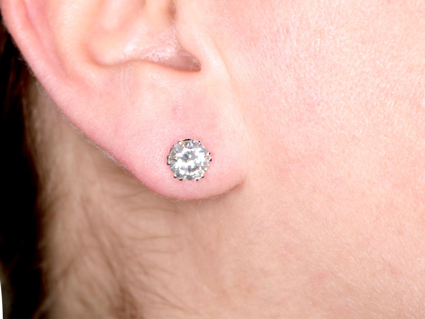 1950s 2.39 Carat Diamond and Platinum Stud Earrings 1