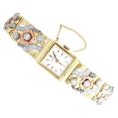 1950s Retro 5.72 Carat Diamond and Yellow Rose and White Gold Ladies Watch