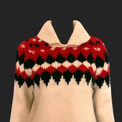 1950s Vintage - Alpine Knit Chunky Jumper - Red + Black Geometric Pattern