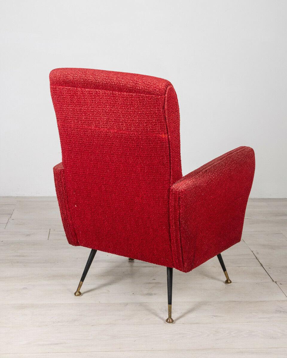 1950s Vintage Armchair in Metal and Red Fabric Italian Design In Good Condition In None, IT