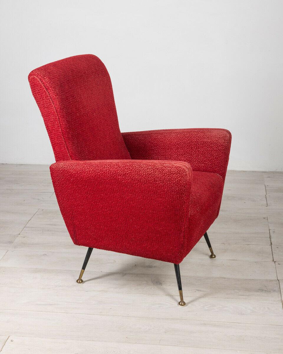 1950s Vintage Armchair in Metal and Red Fabric Italian Design 4