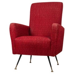 1950s Used Armchair in Metal and Red Fabric Italian Design