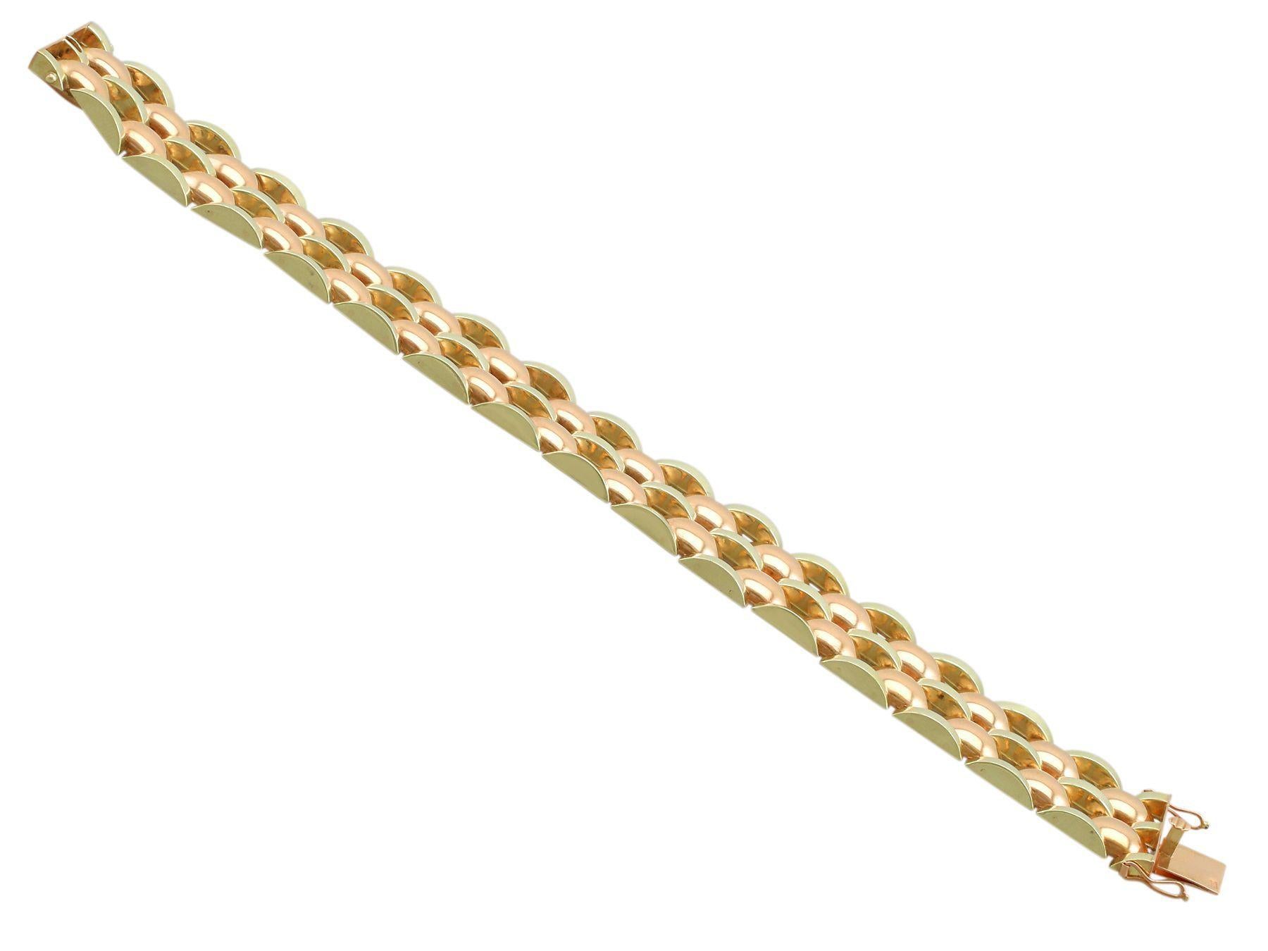 Bracelet vintage en or jaune et rose de style Art déco, années 1950 Pour femmes en vente