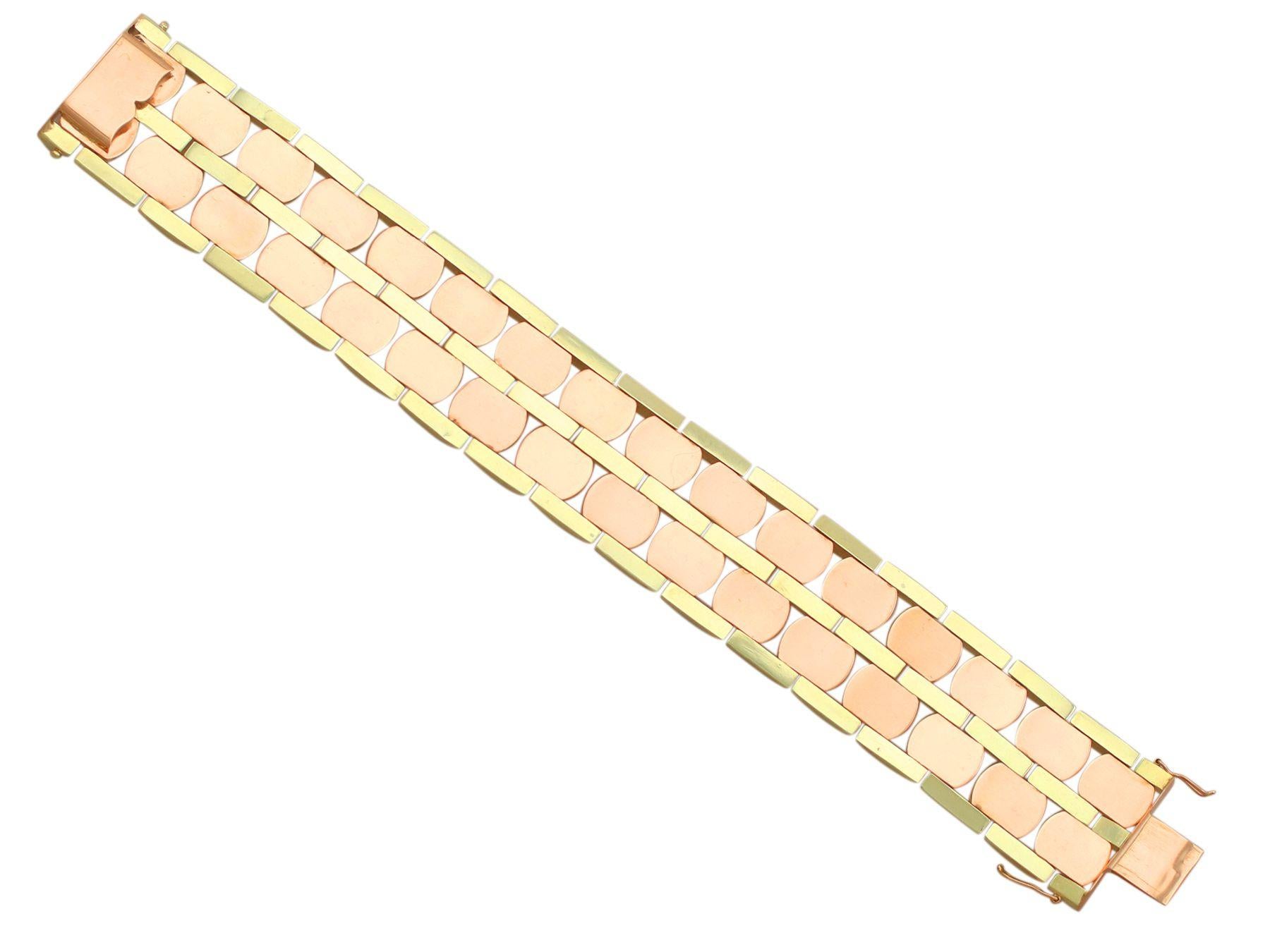 Bracelet vintage en or jaune et rose de style Art déco, années 1950 en vente 1