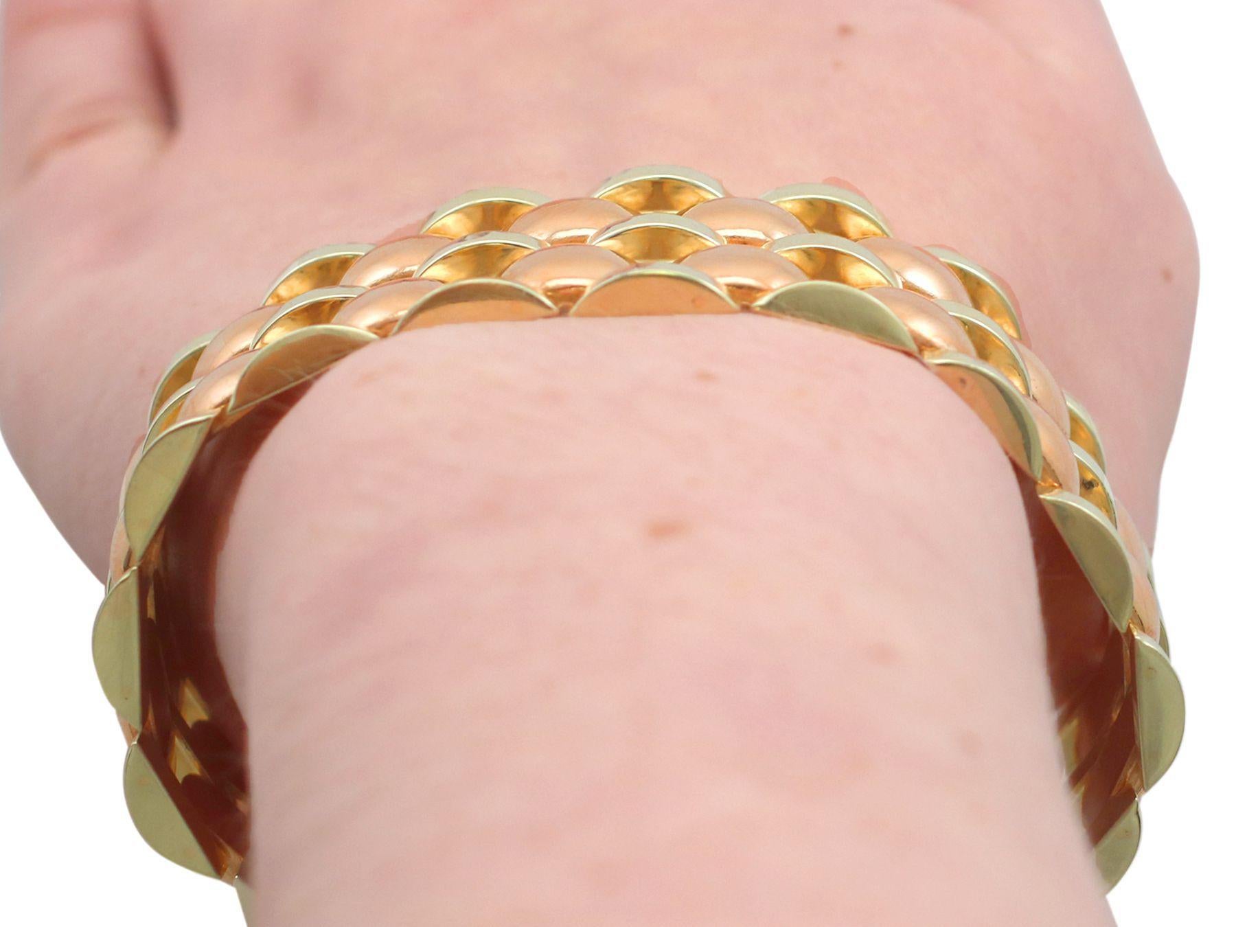 1950s Vintage Art Deco Style Rose Gold and Yellow Gold Bracelet For Sale 2