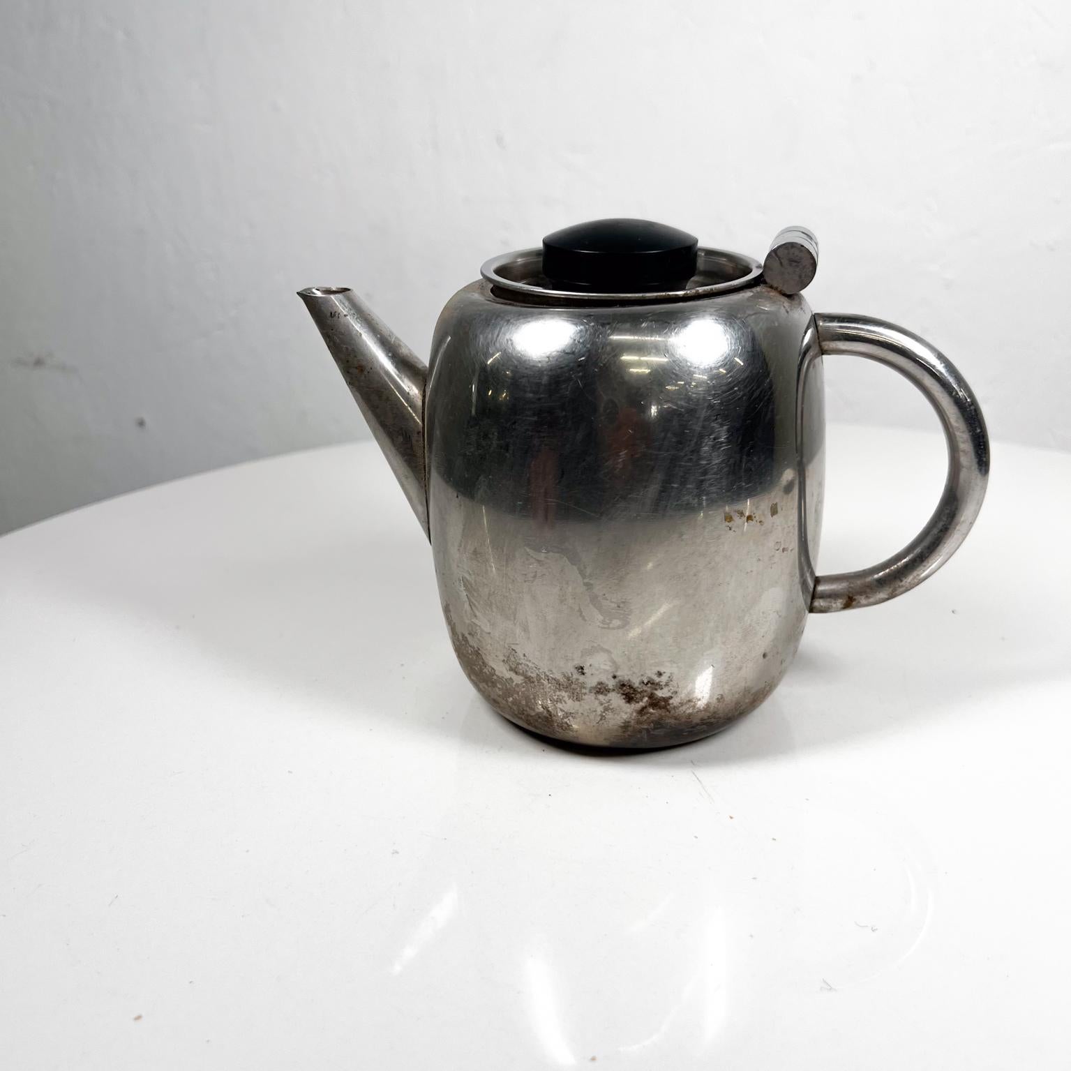 1950s Vintage Art Deco Stylish Small Tea Pot Stainless Steel 1