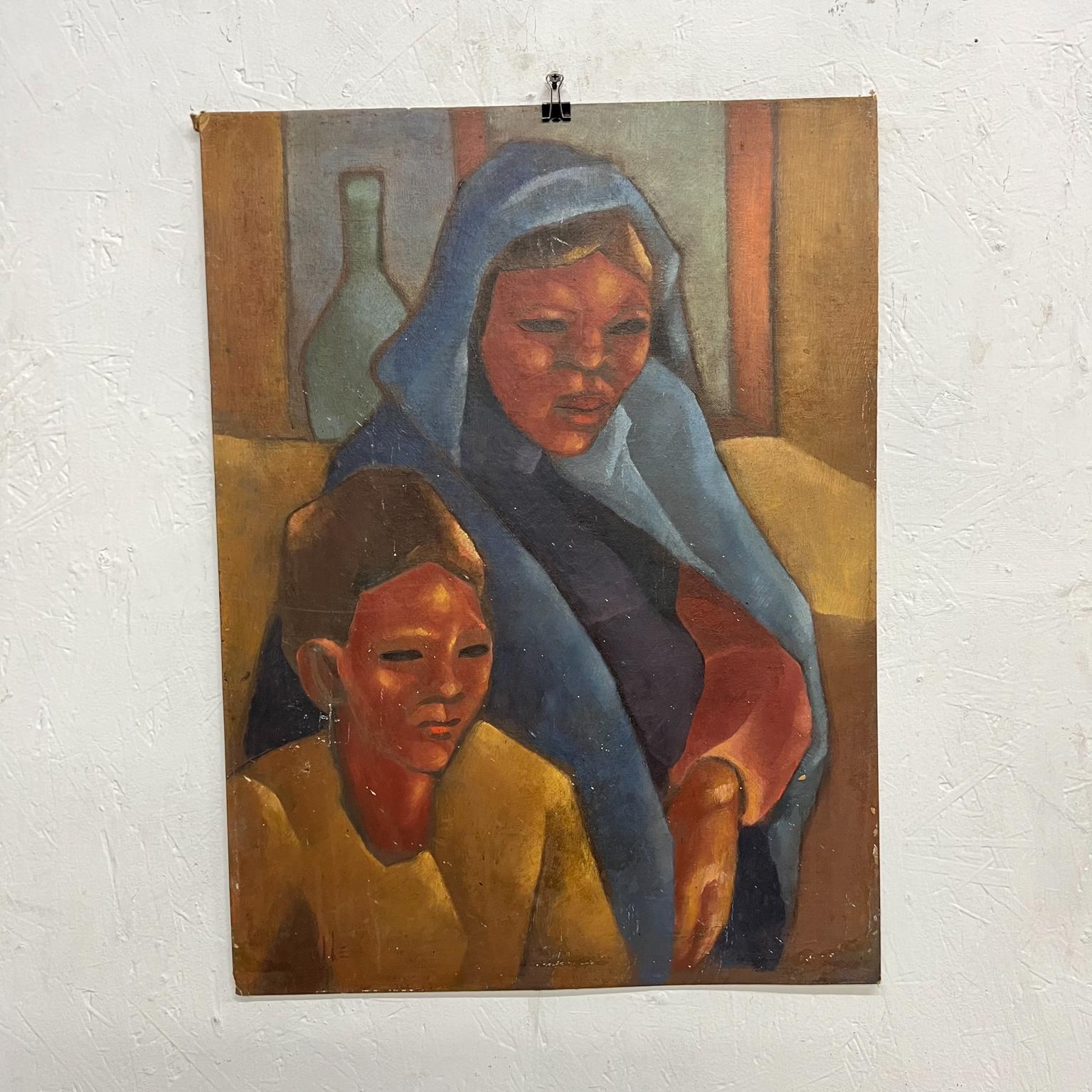 Vintage Art mother and child oil painting on board.
Damage and distressed art vintage original unrestored condition.
See all images provided.
Measures: 18 x 24.