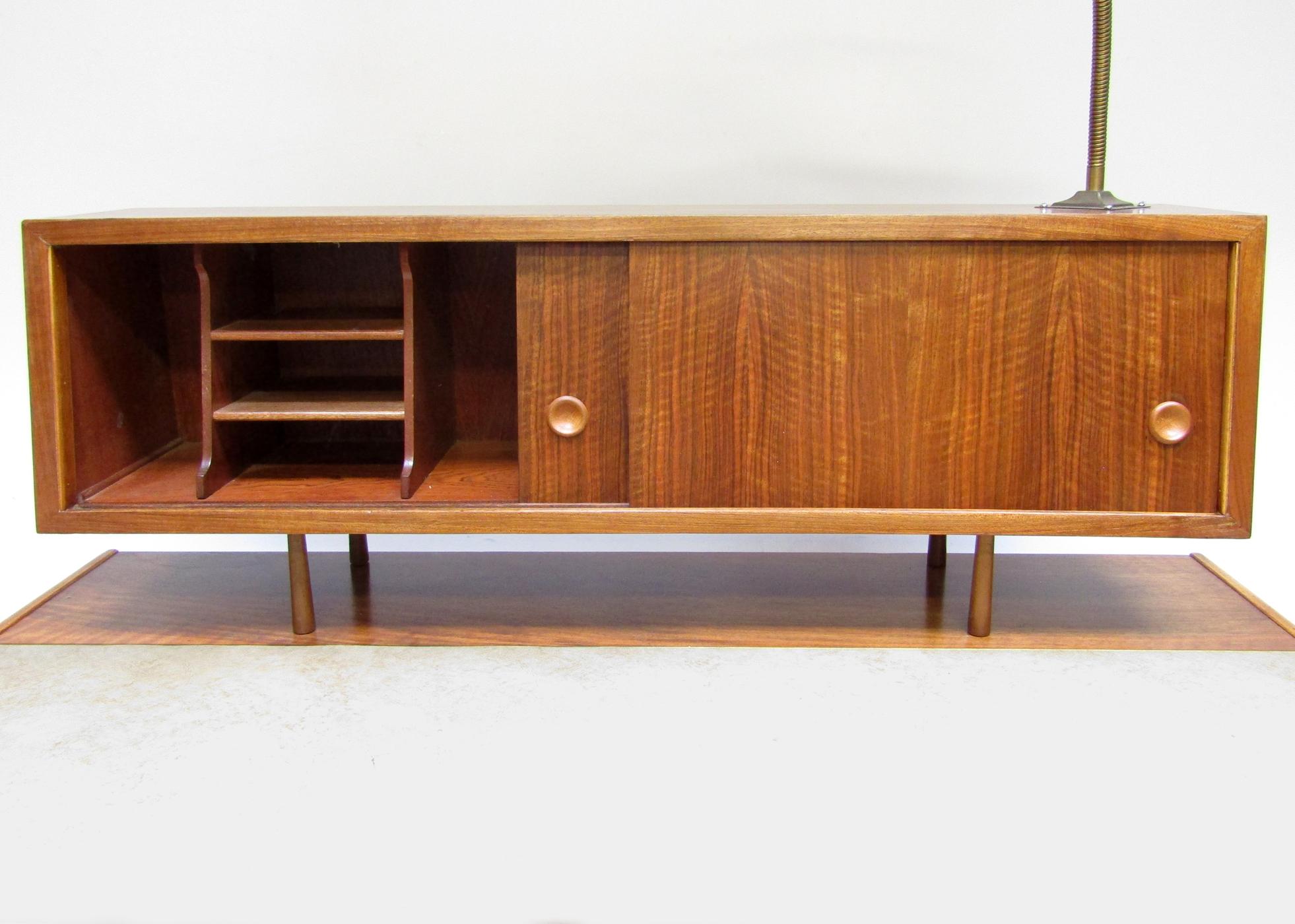 1950s Vintage Atomic Desk in Walnut with Floating Cabinet & Lamp 5