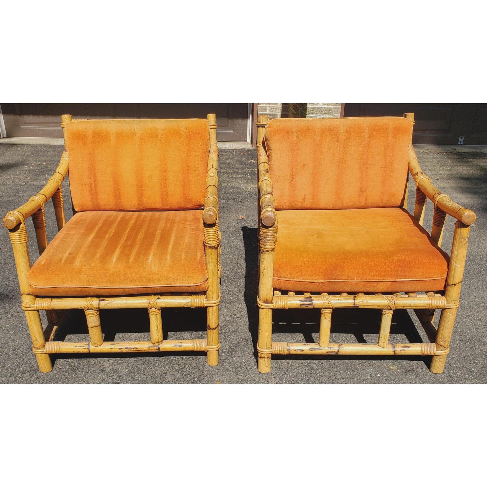 1950s Vintage Bamboo Lounge Chairs, a Pair 4