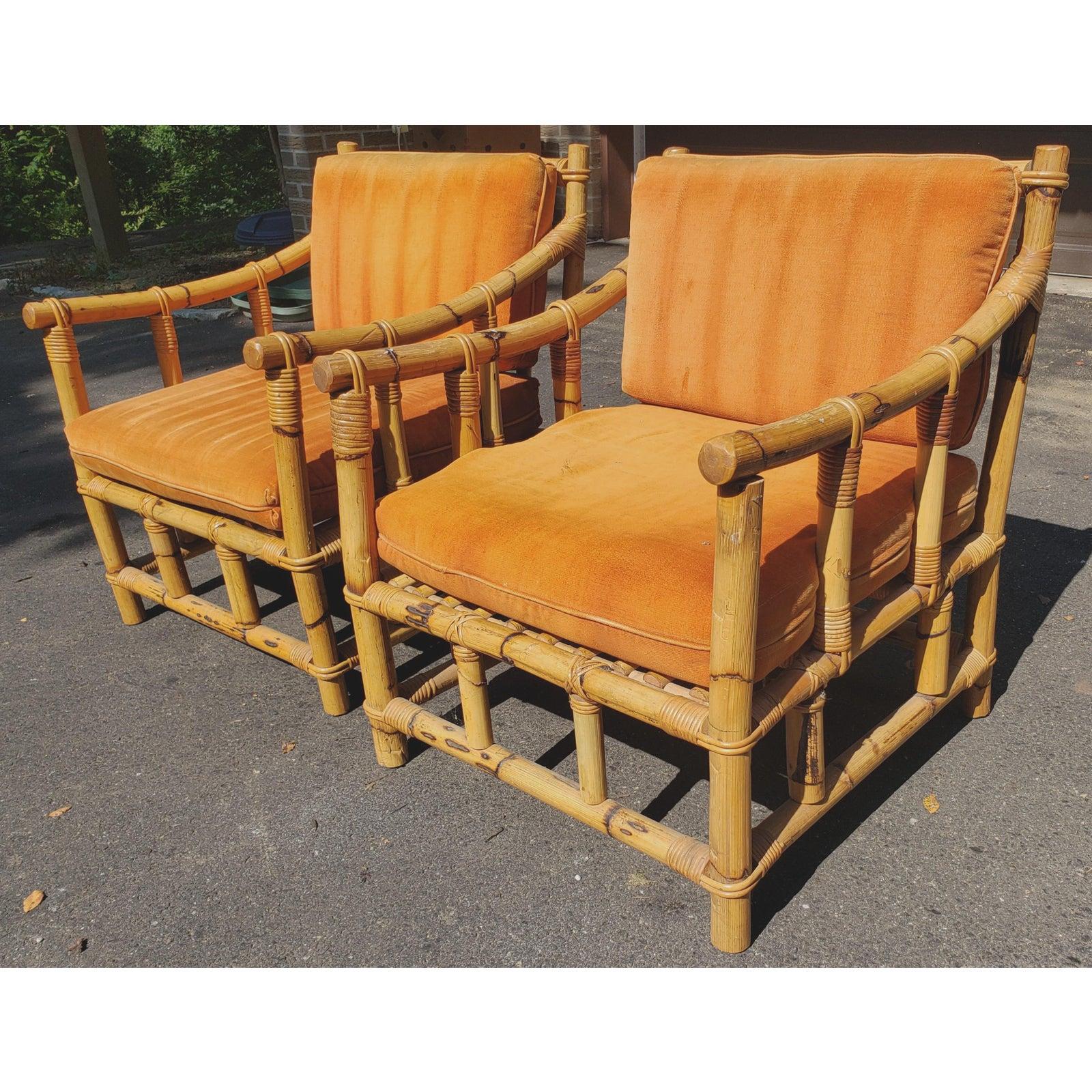 Mid-Century Modern 1950s Vintage Bamboo Lounge Chairs, a Pair