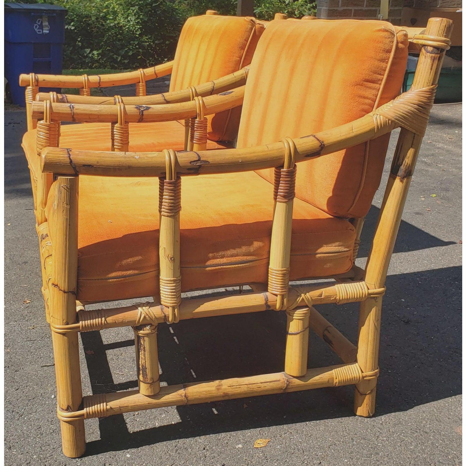 Spanish 1950s Vintage Bamboo Lounge Chairs, a Pair