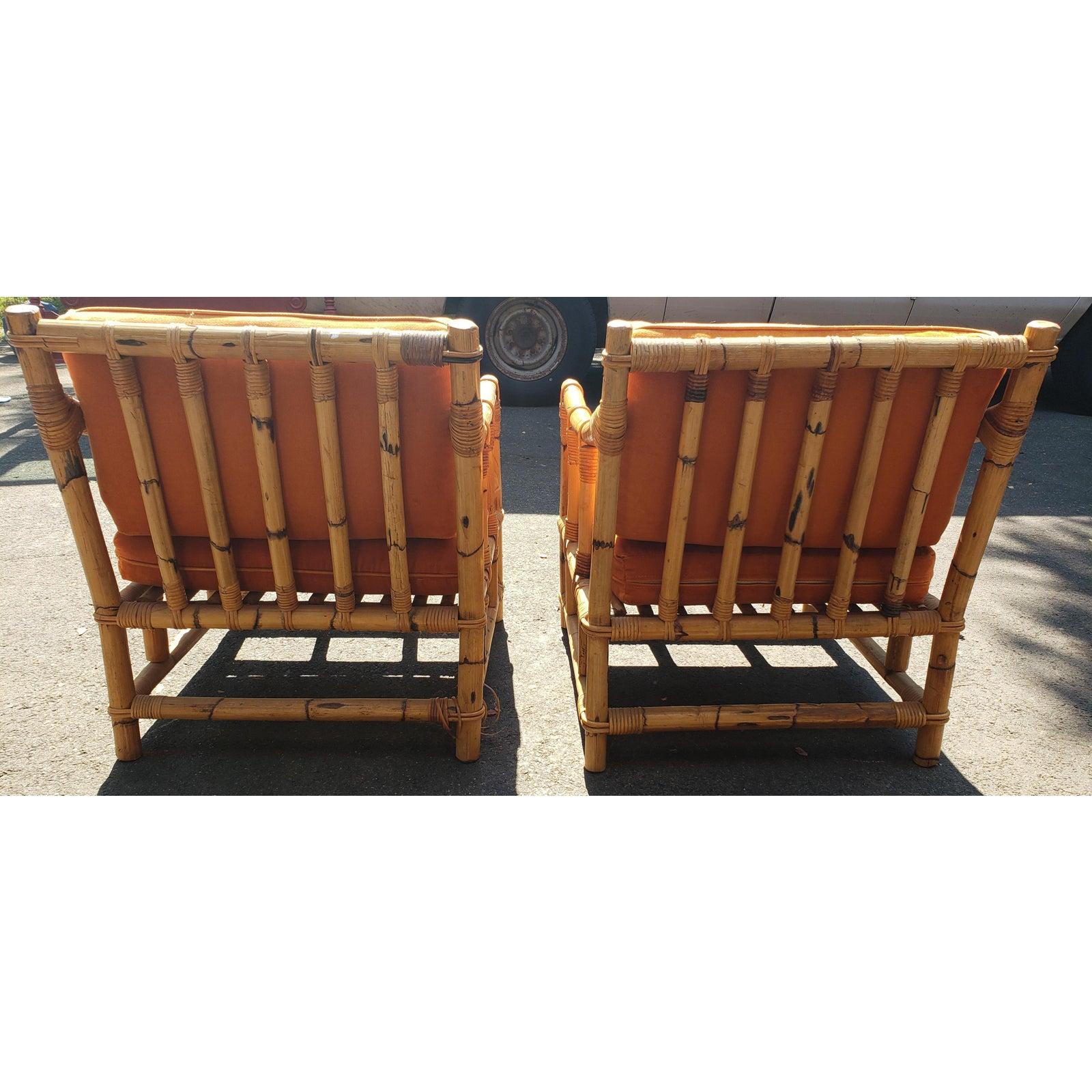 Upholstery 1950s Vintage Bamboo Lounge Chairs, a Pair