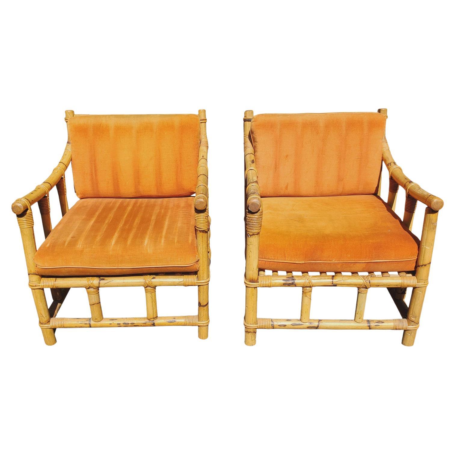 1950s Vintage Bamboo Lounge Chairs, a Pair