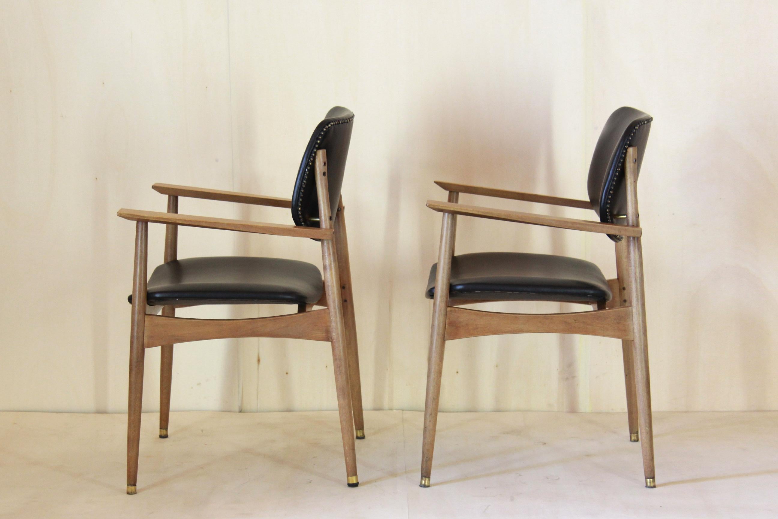 Mid-Century Modern Vintage black leather office Chairs, Set of Two, Italy 1950s For Sale