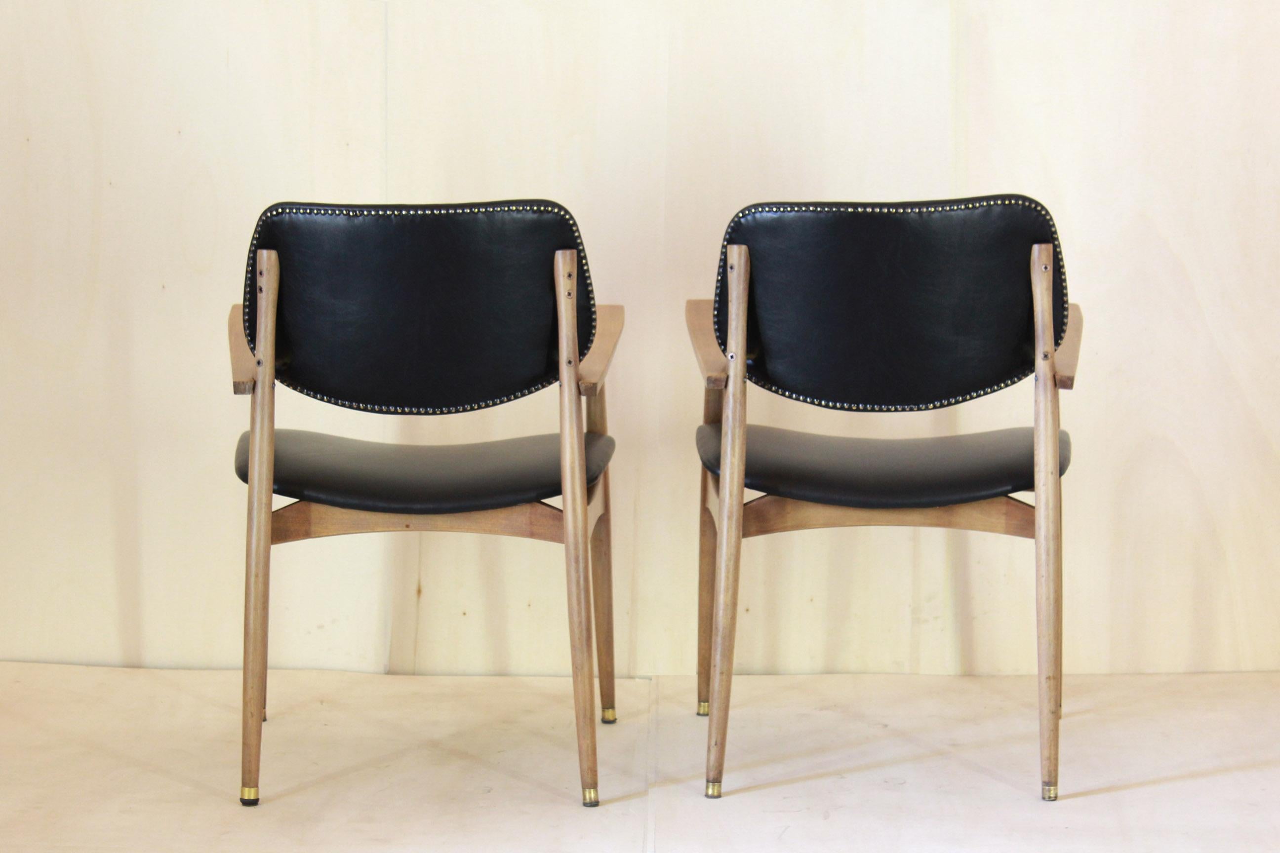 European Vintage black leather office Chairs, Set of Two, Italy 1950s For Sale