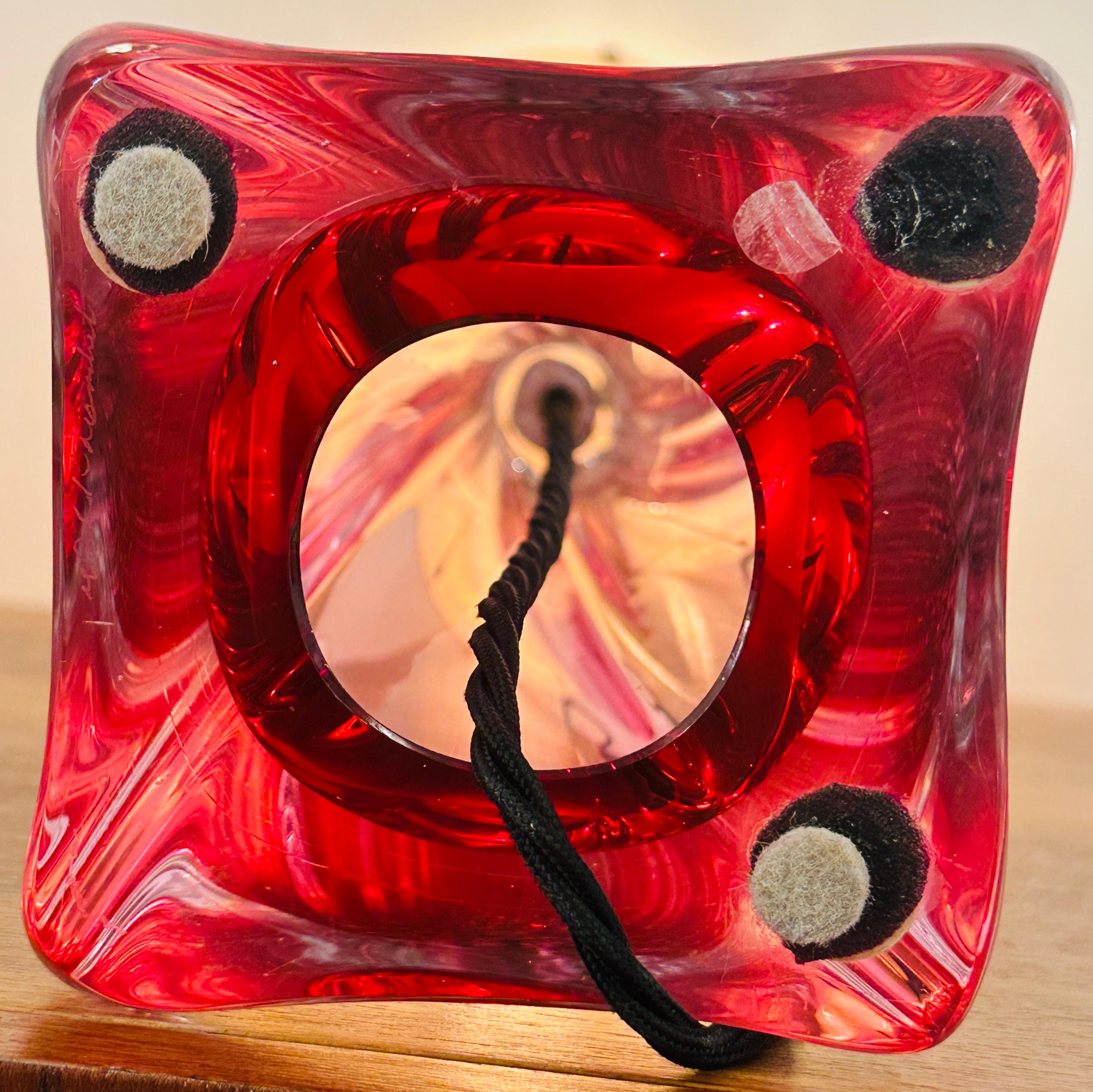 Lampada da tavolo vintage anni '50 in Belgio Val St Lambert rosa e cristallo trasparente in vendita 3
