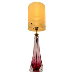 1950s Vintage Belgium Val St Lambert Pink & Clear Crystal Glass Table Lamp