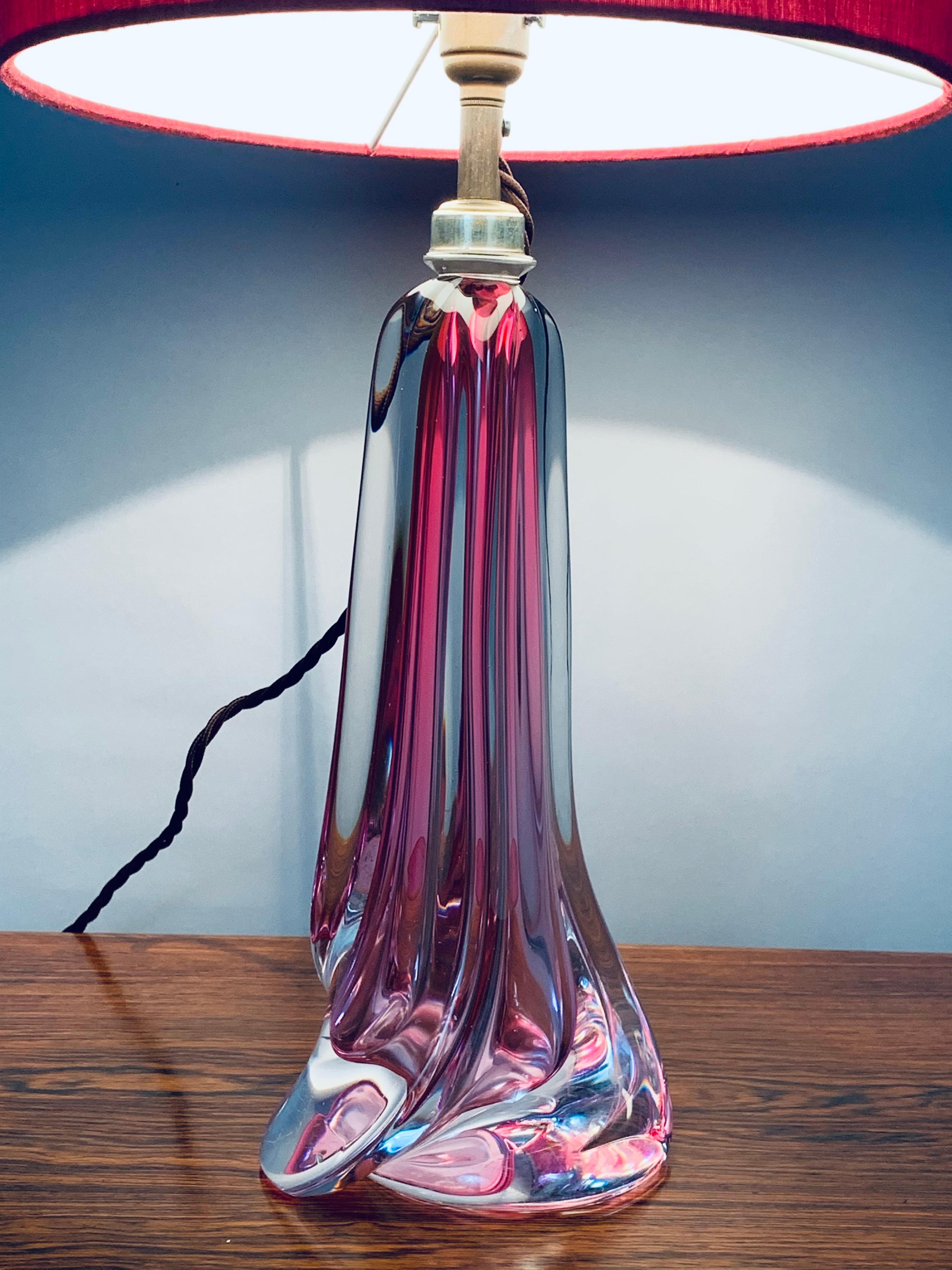 Metal 1950s Vintage Belgium Val St Lambert Pink Crystal Glass Table Lamps Inc Shade